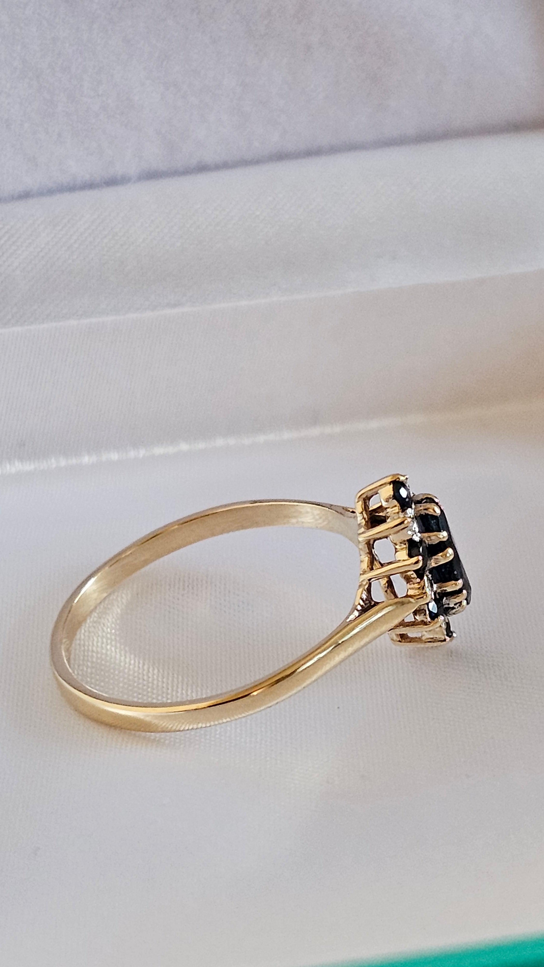 9ct Yellow Gold Natural Sapphire and Diamond Ring , size T 1/2