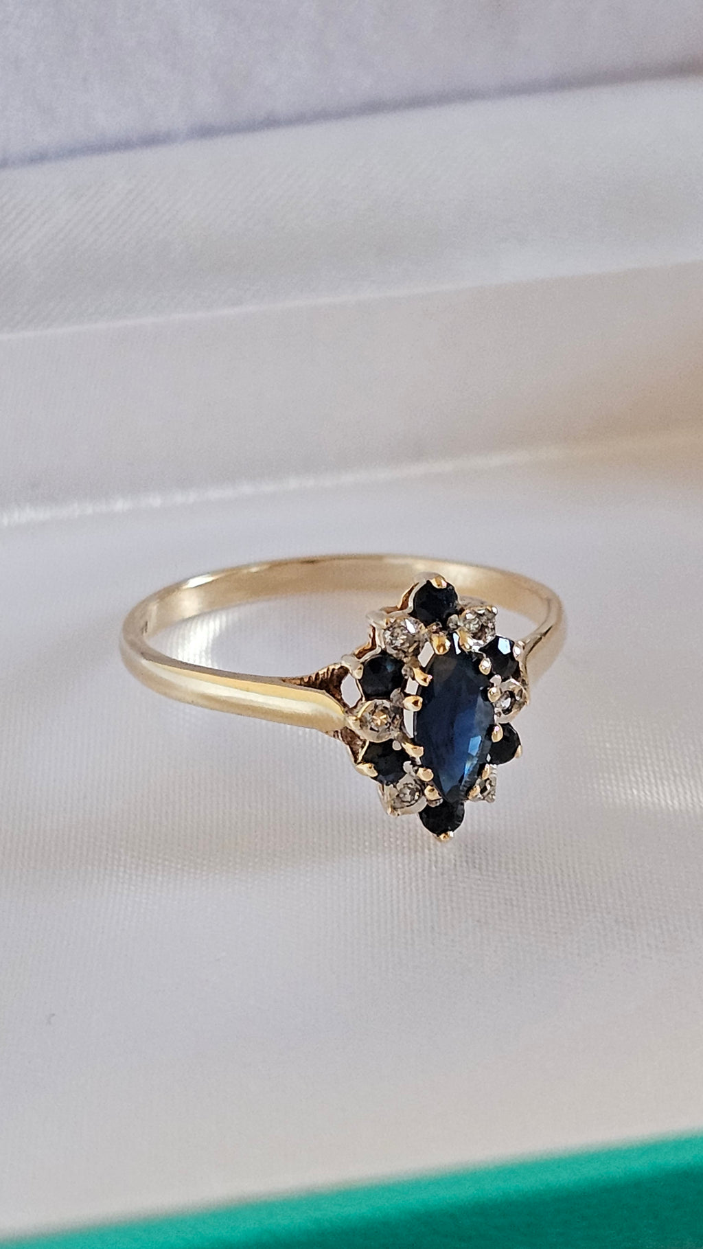 9ct Yellow Gold Natural Sapphire and Diamond Ring , size T 1/2