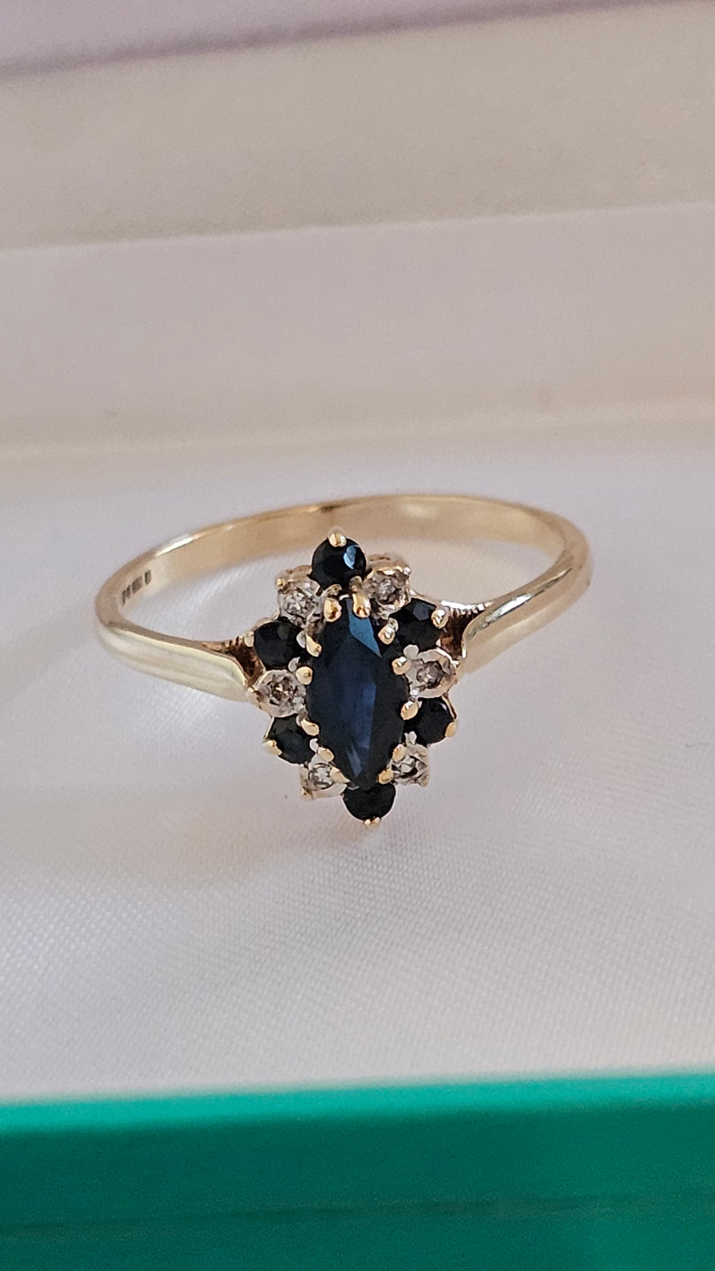 9ct Yellow Gold Natural Sapphire and Diamond Ring , size T 1/2