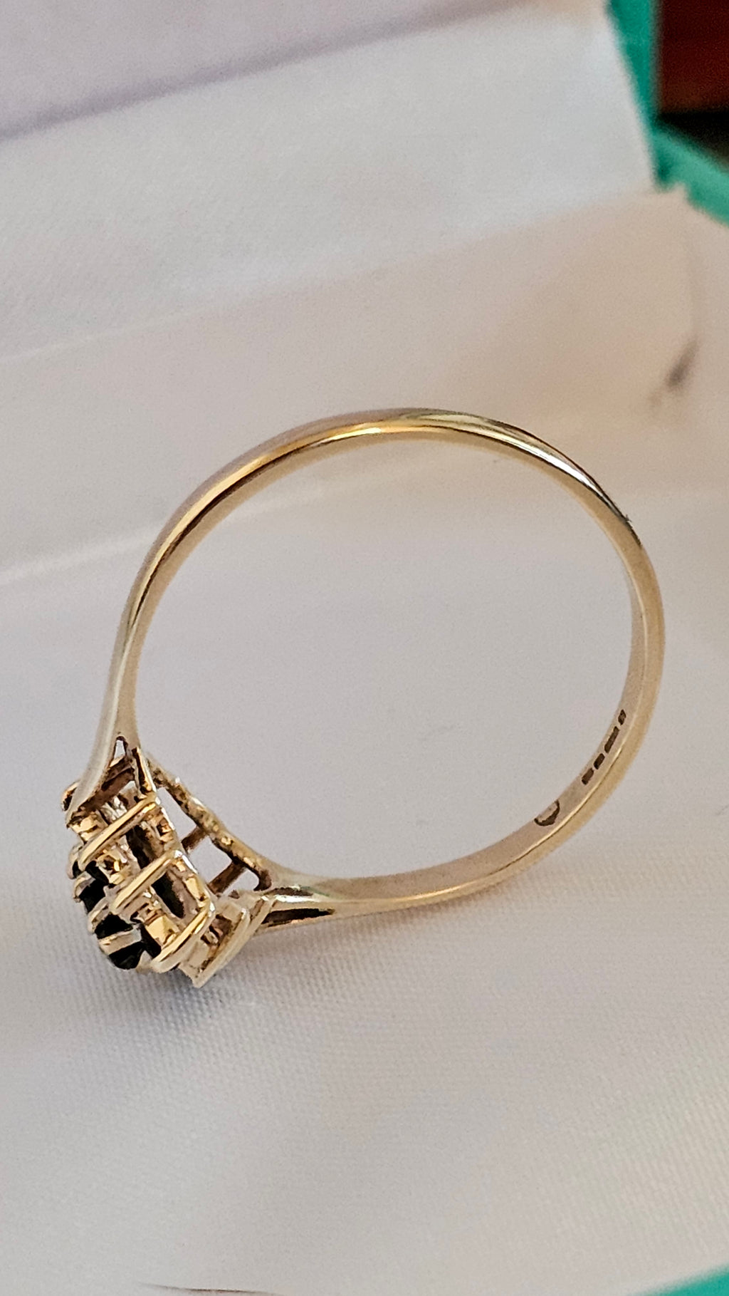 9ct Yellow Gold Natural Sapphire and Diamond Ring , size T 1/2