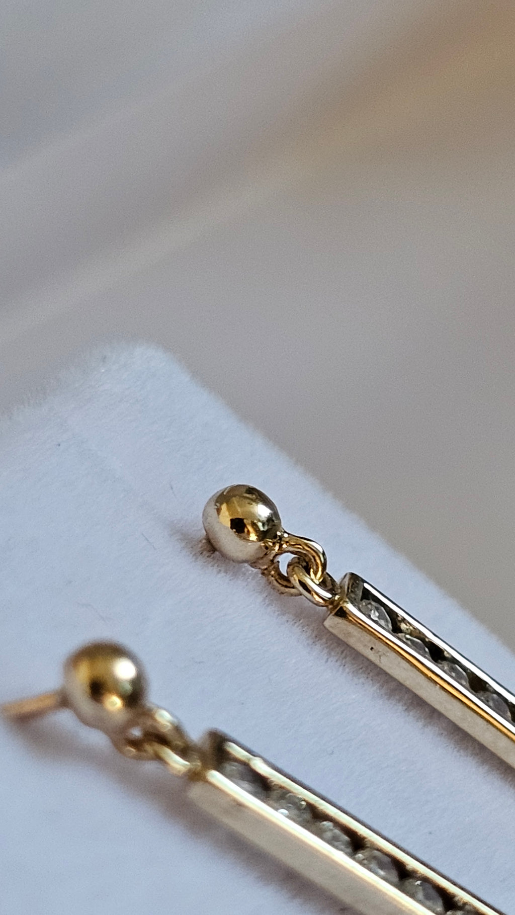 9ct Gold Cubic Zirconia Bar Earrings ,30mm drop