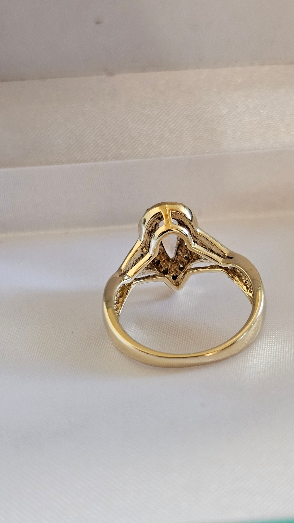 9ct Yellow Gold Natural Morganite and Zircon Pear Halo Ring - Size N