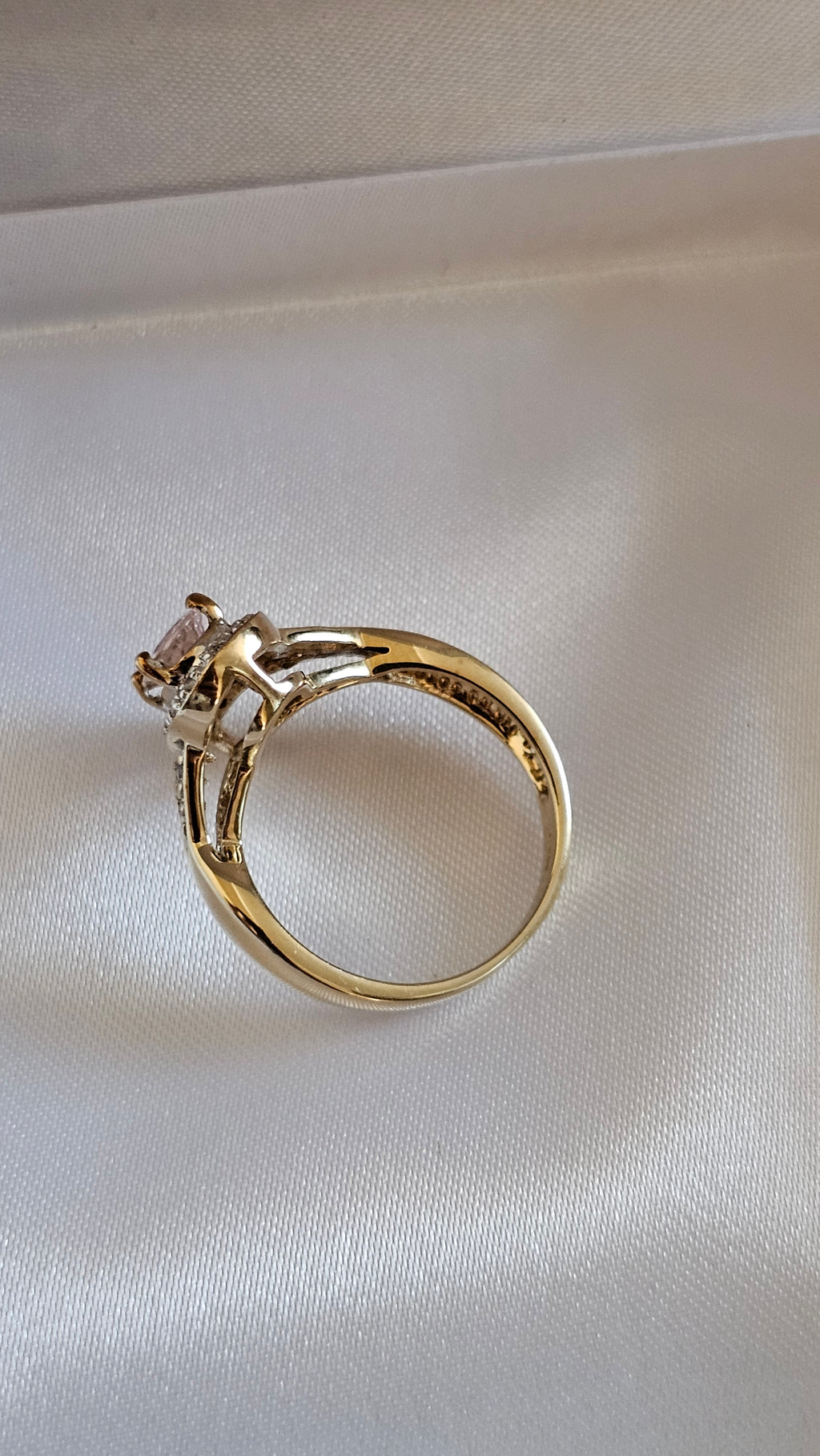 9ct Yellow Gold Natural Morganite and Zircon Pear Halo Ring - Size N