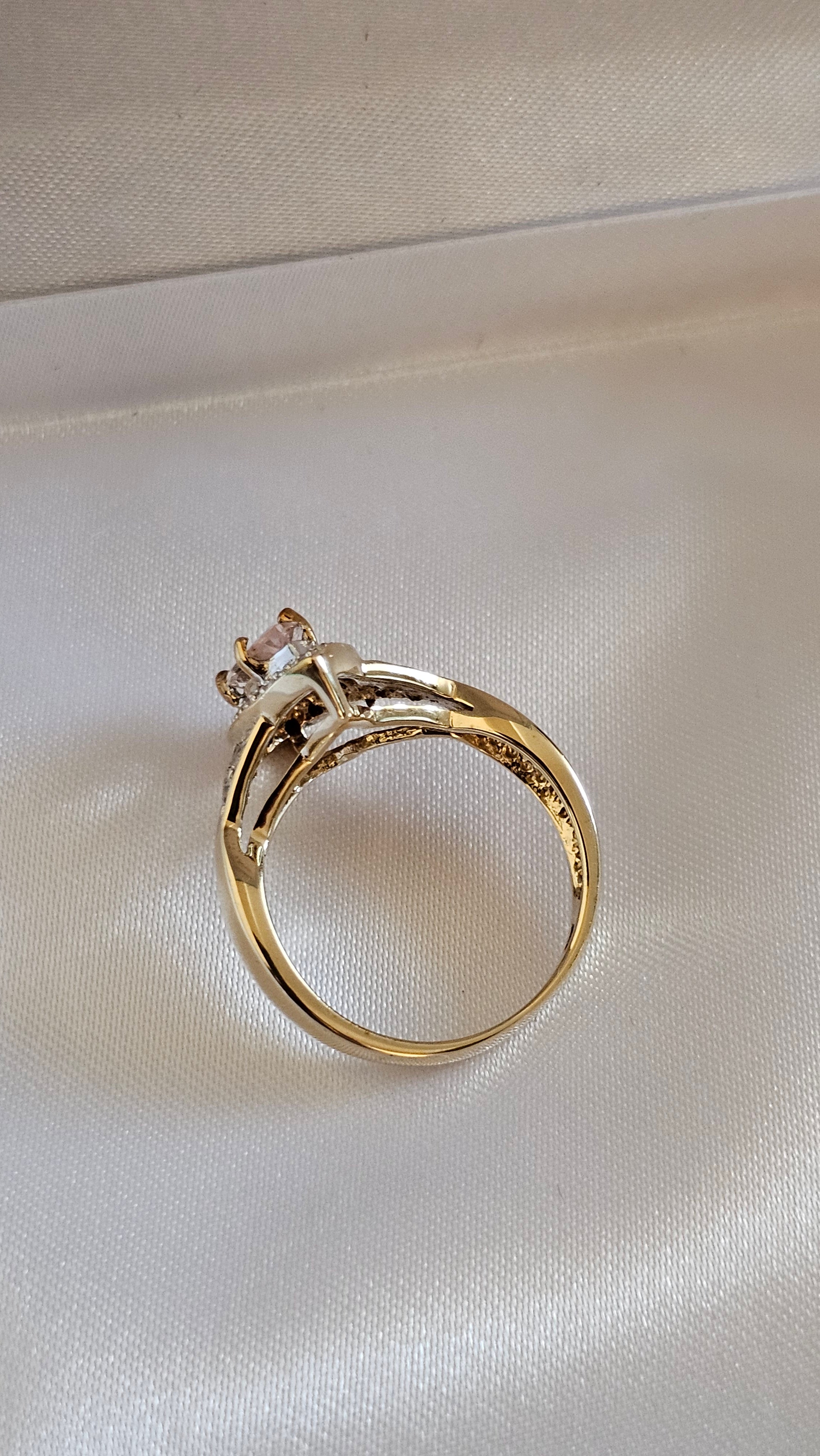 9ct Yellow Gold Natural Morganite and Zircon Pear Halo Ring - Size N
