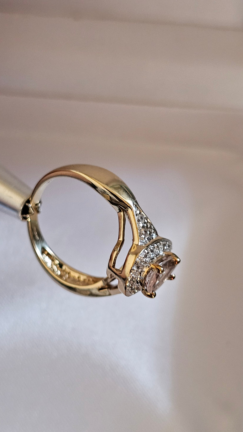 9ct Yellow Gold Natural Morganite and Zircon Pear Halo Ring - Size N