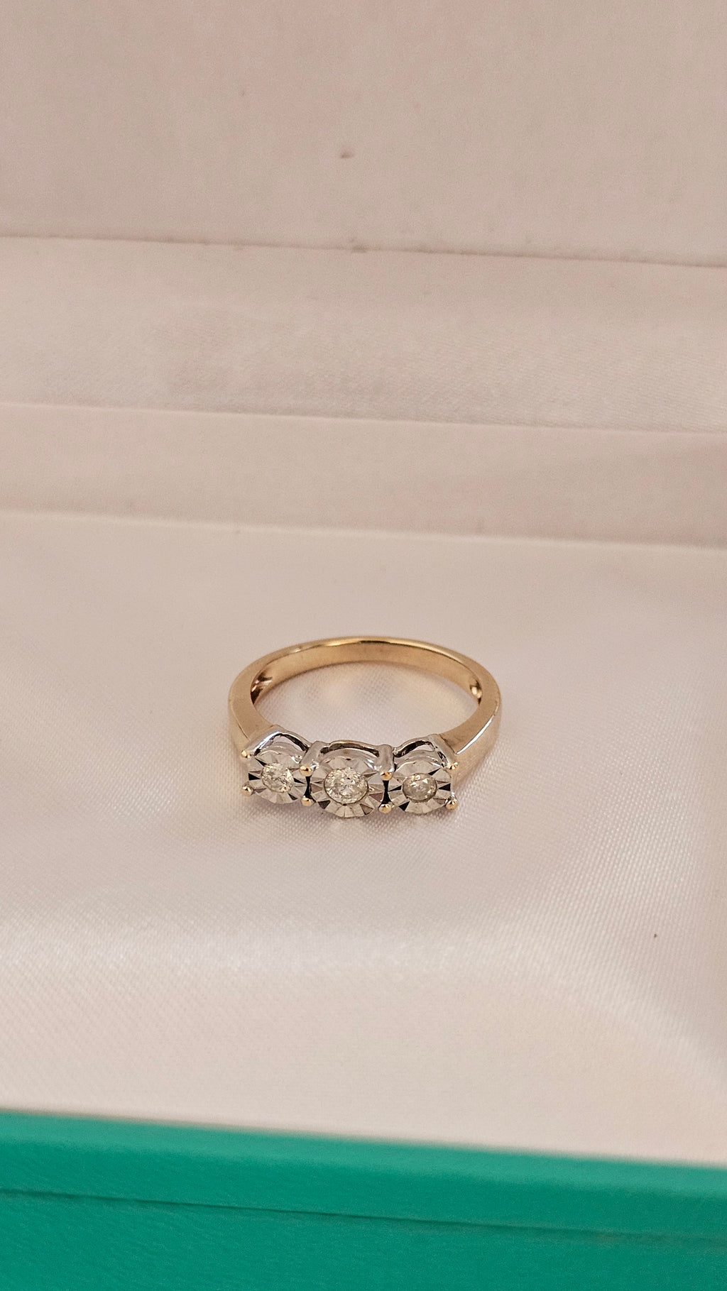 9ct Yellow Gold 0.25ct Natural Diamond Trilogy Ring , size N 1/2
