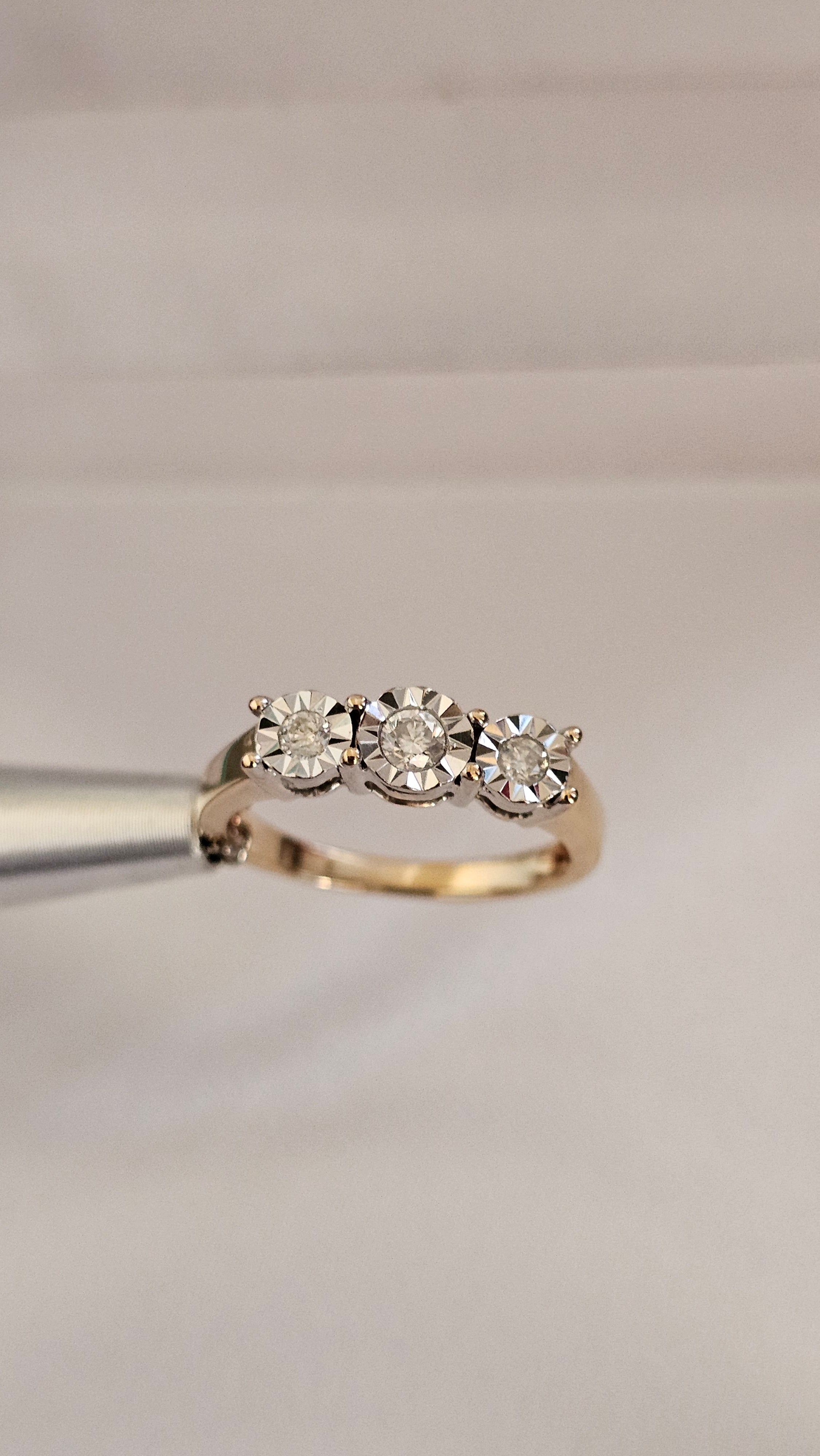 9ct Yellow Gold 0.25ct Natural Diamond Trilogy Ring , size N 1/2