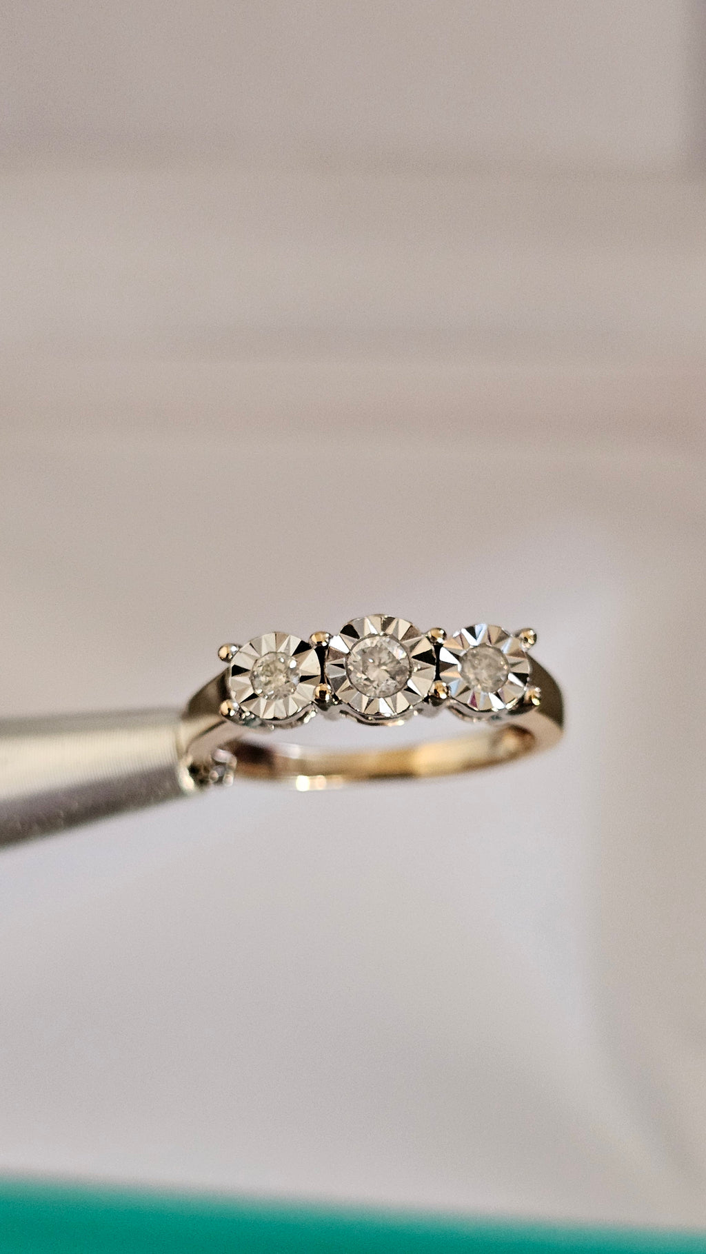 9ct Yellow Gold 0.25ct Natural Diamond Trilogy Ring , size N 1/2