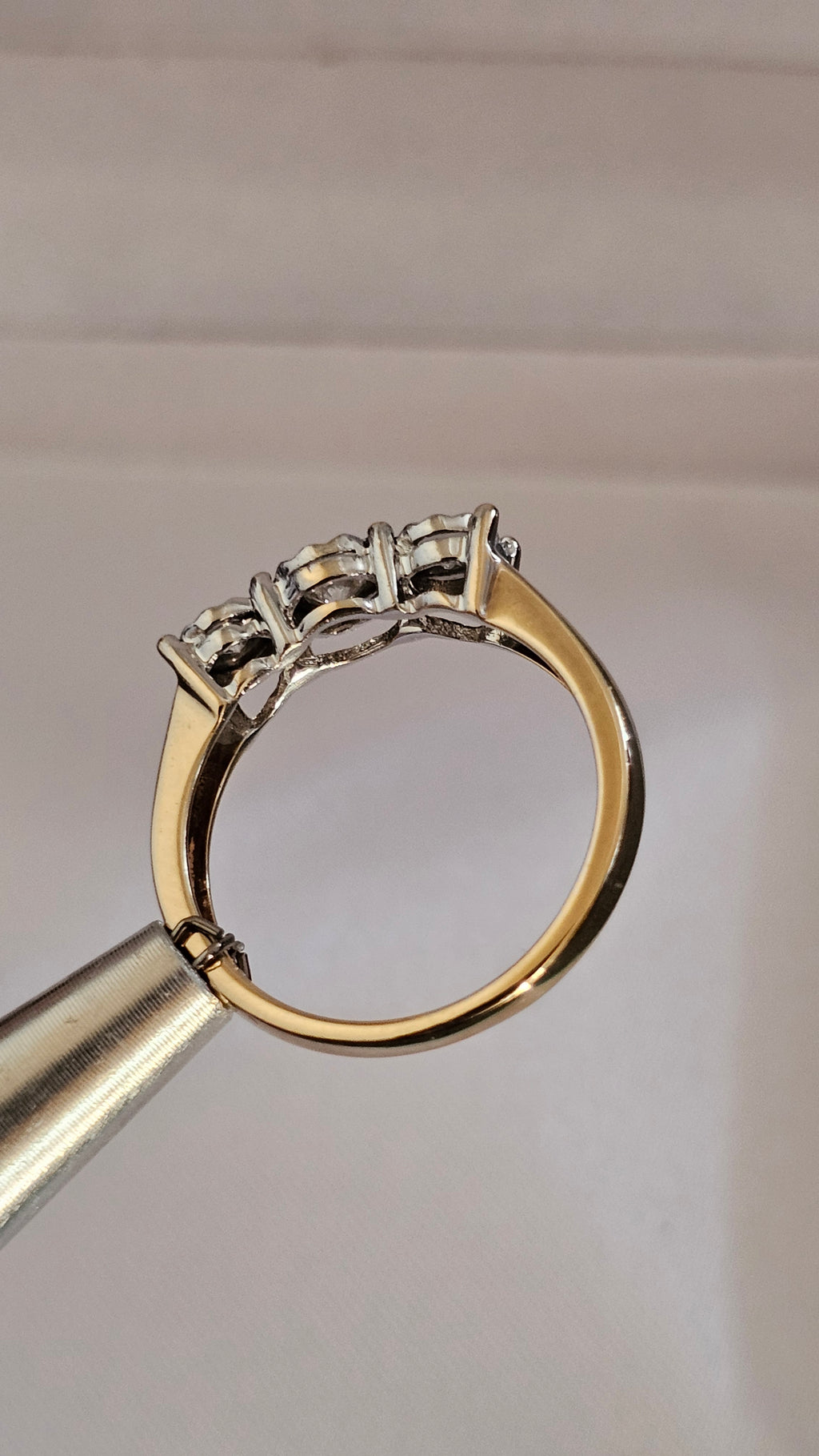 9ct Yellow Gold 0.25ct Natural Diamond Trilogy Ring , size N 1/2