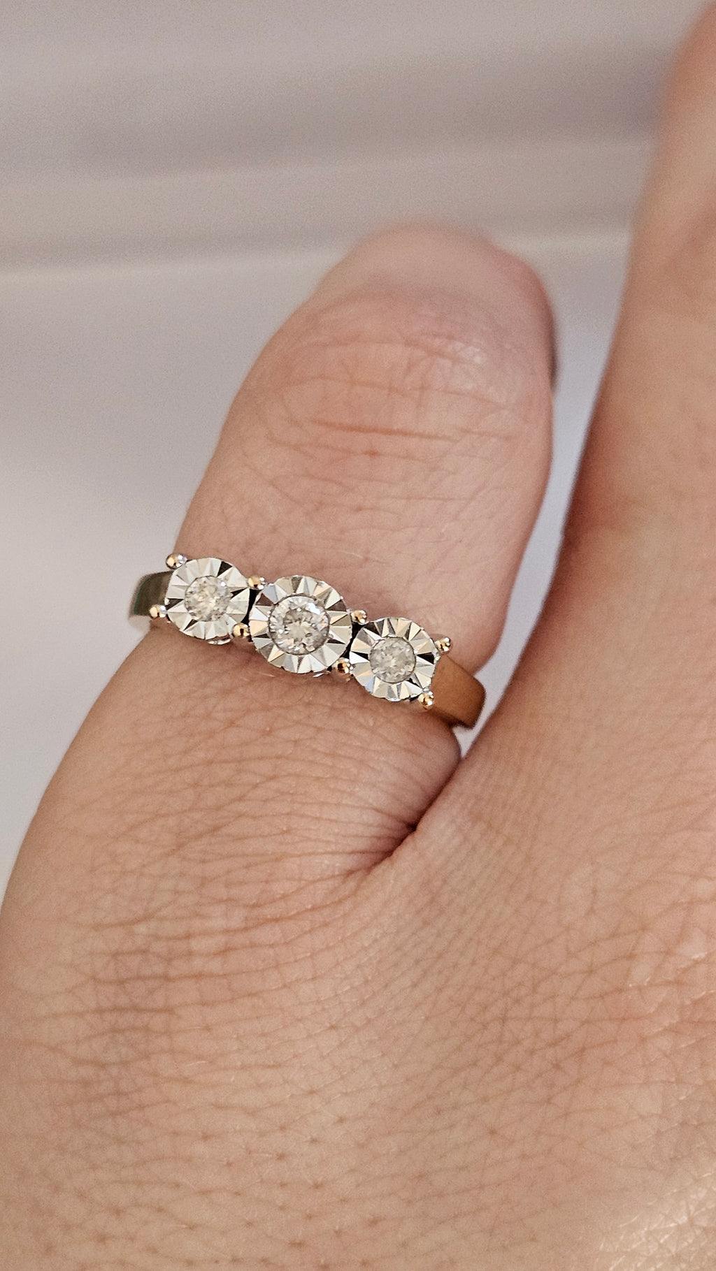 9ct Yellow Gold 0.25ct Natural Diamond Trilogy Ring , size N 1/2