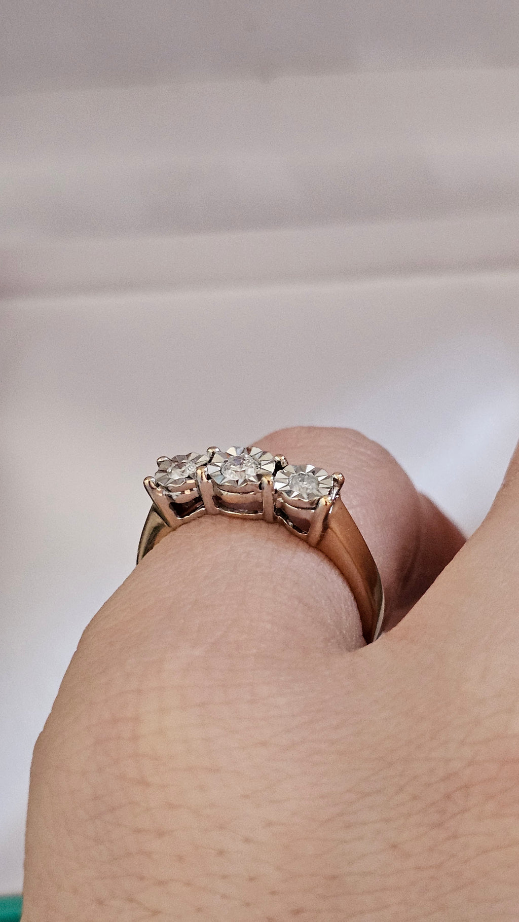9ct Yellow Gold 0.25ct Natural Diamond Trilogy Ring , size N 1/2