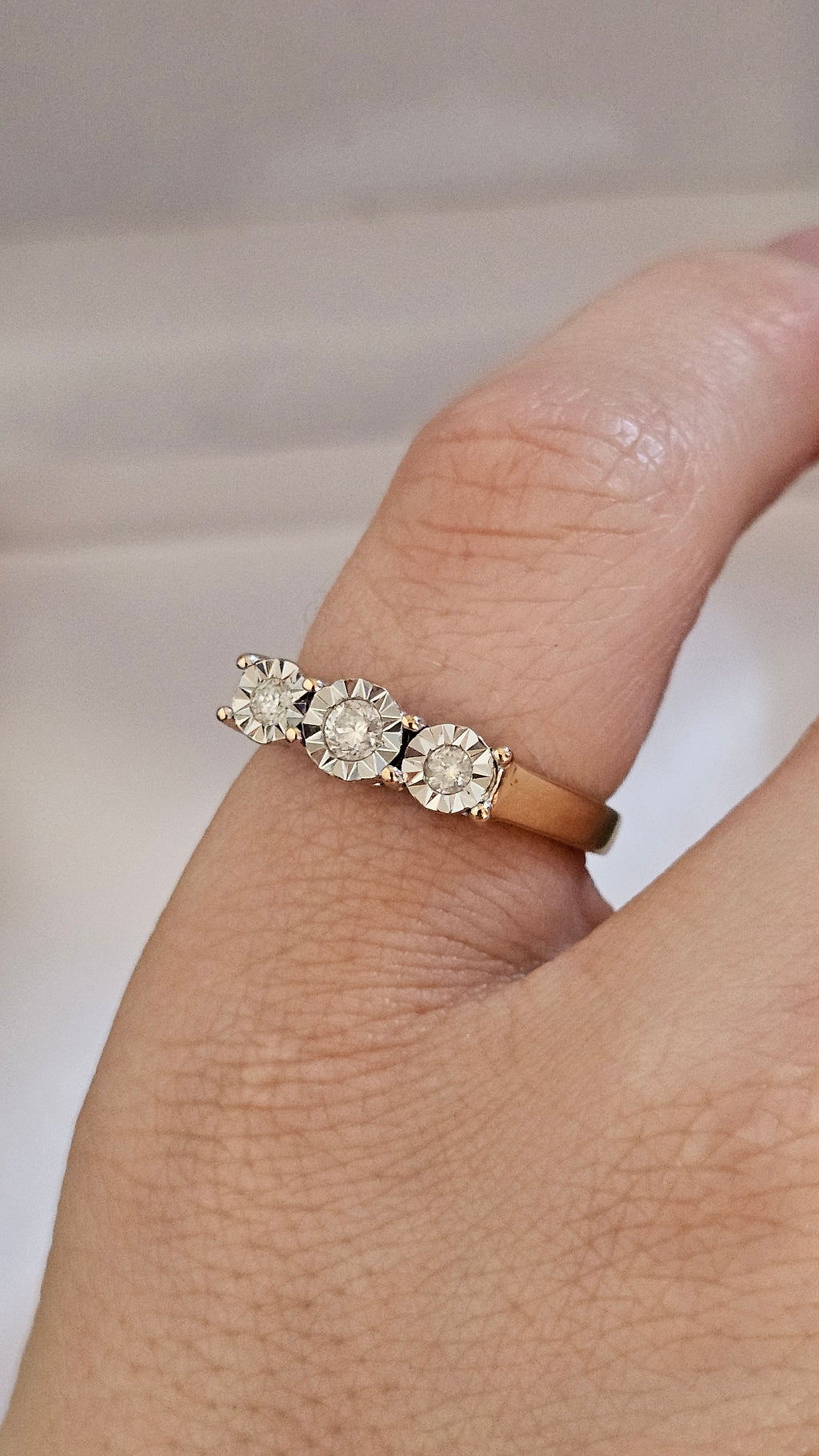 9ct Yellow Gold 0.25ct Natural Diamond Trilogy Ring , size N 1/2