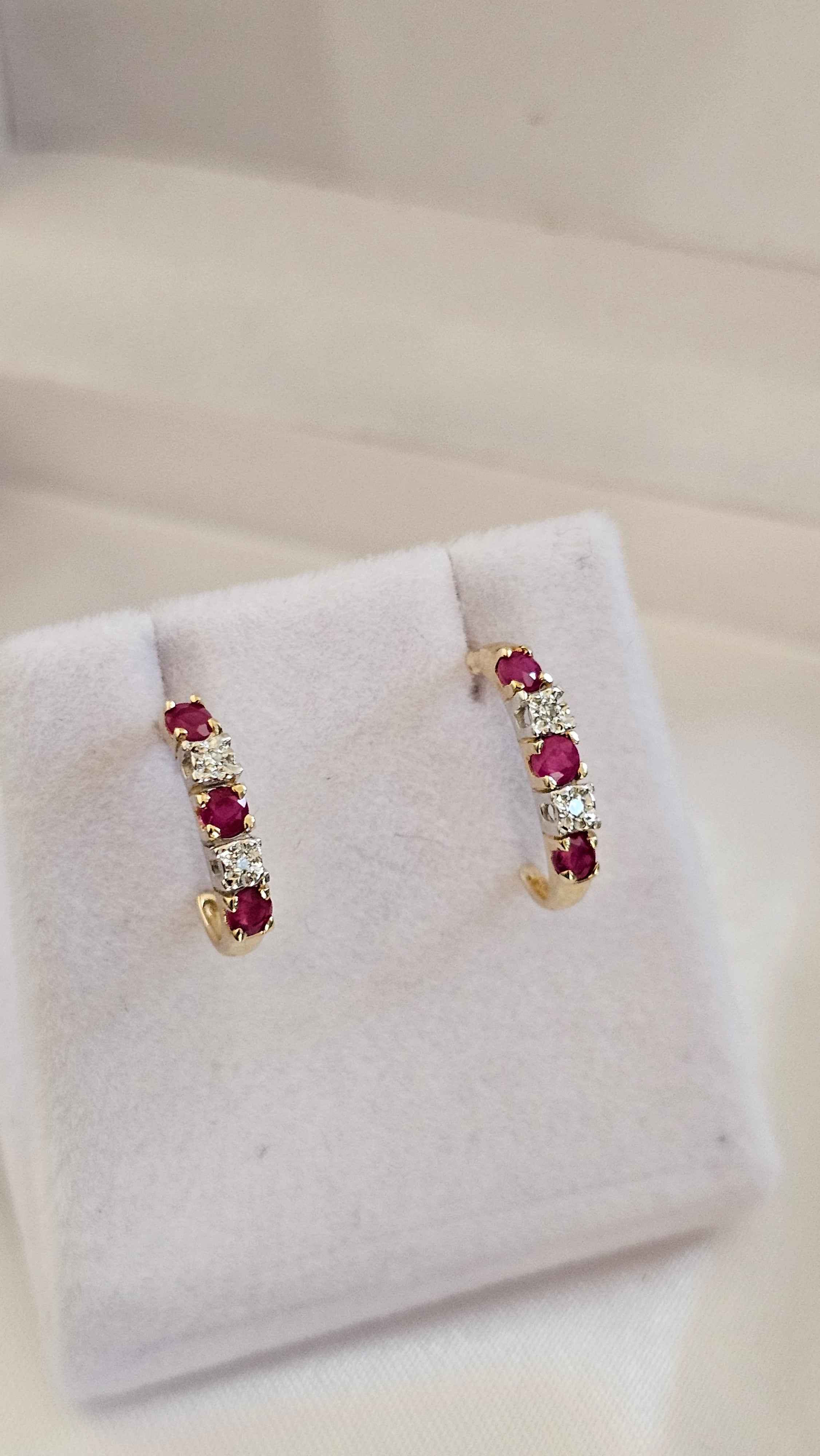 9ct Yellow Gold Natural Ruby and Diamond set Stud Earrings