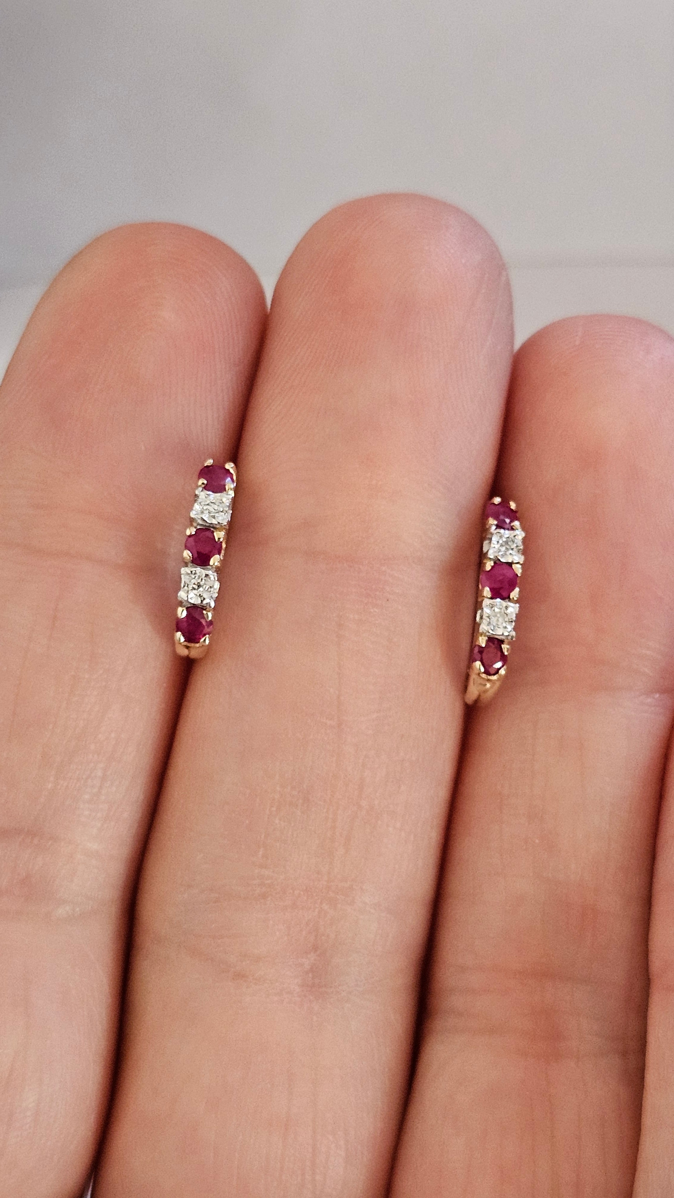9ct Yellow Gold Natural Ruby and Diamond set Stud Earrings