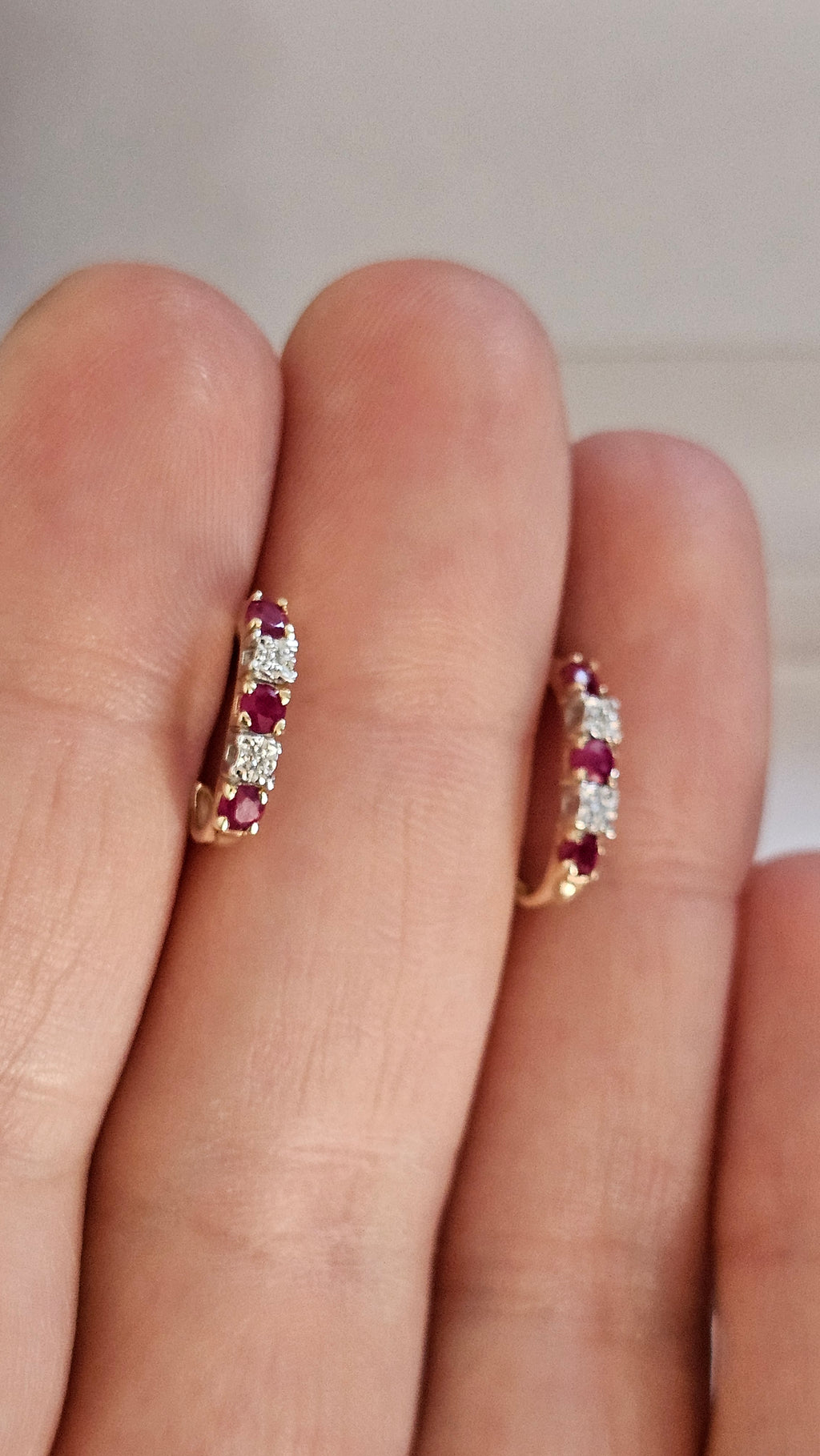 9ct Yellow Gold Natural Ruby and Diamond set Stud Earrings