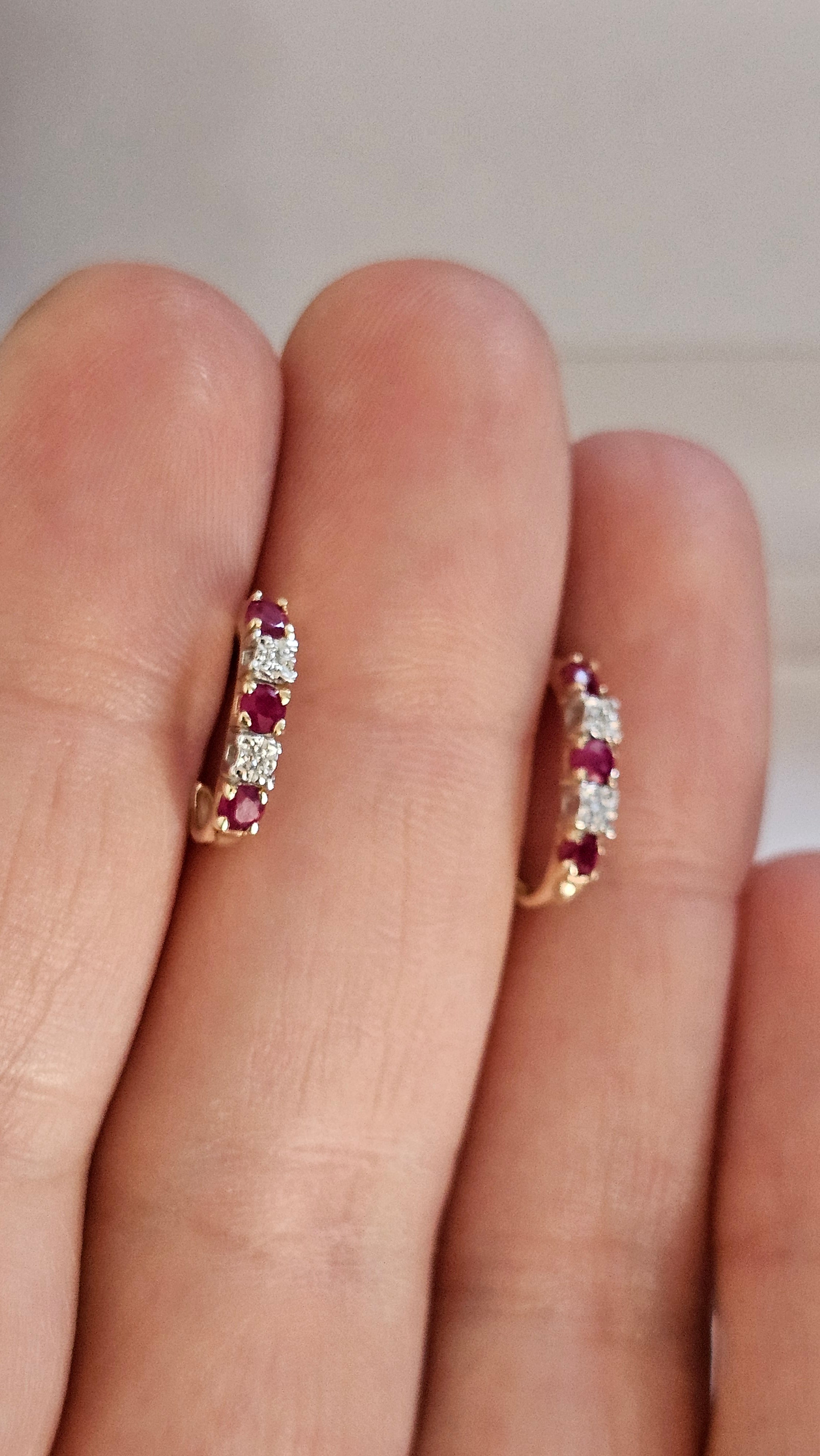 9ct Yellow Gold Natural Ruby and Diamond set Stud Earrings