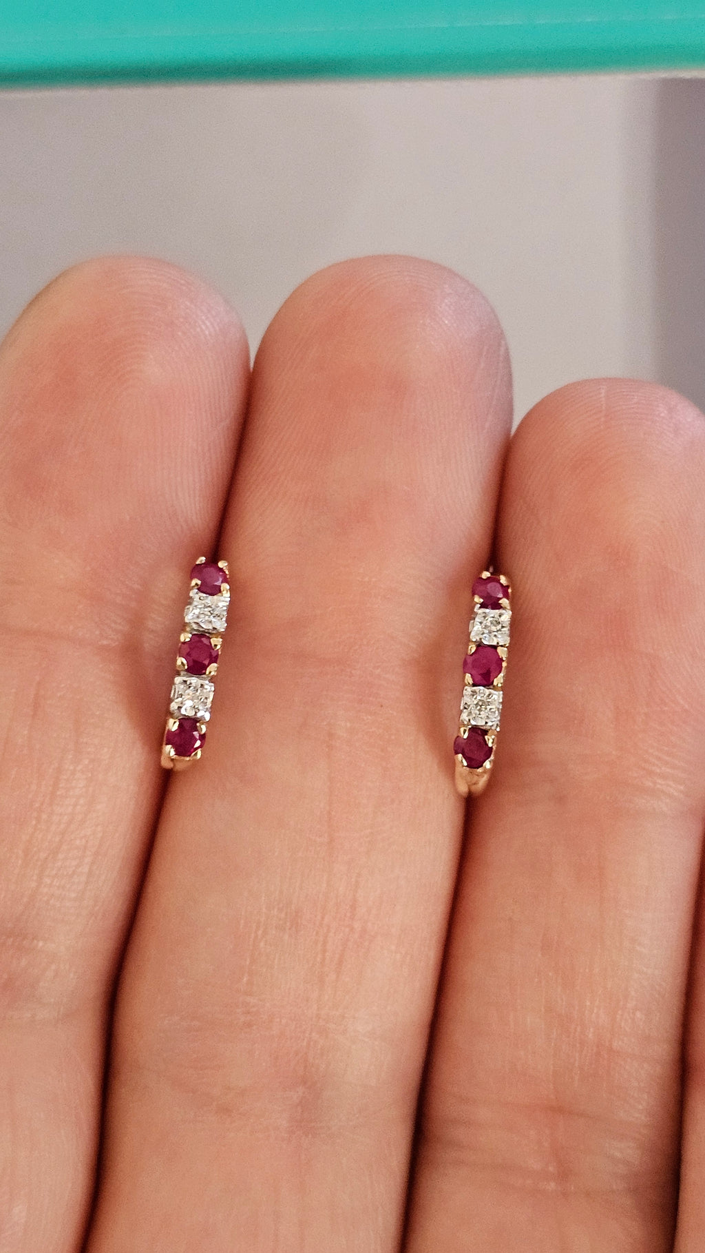 9ct Yellow Gold Natural Ruby and Diamond set Stud Earrings