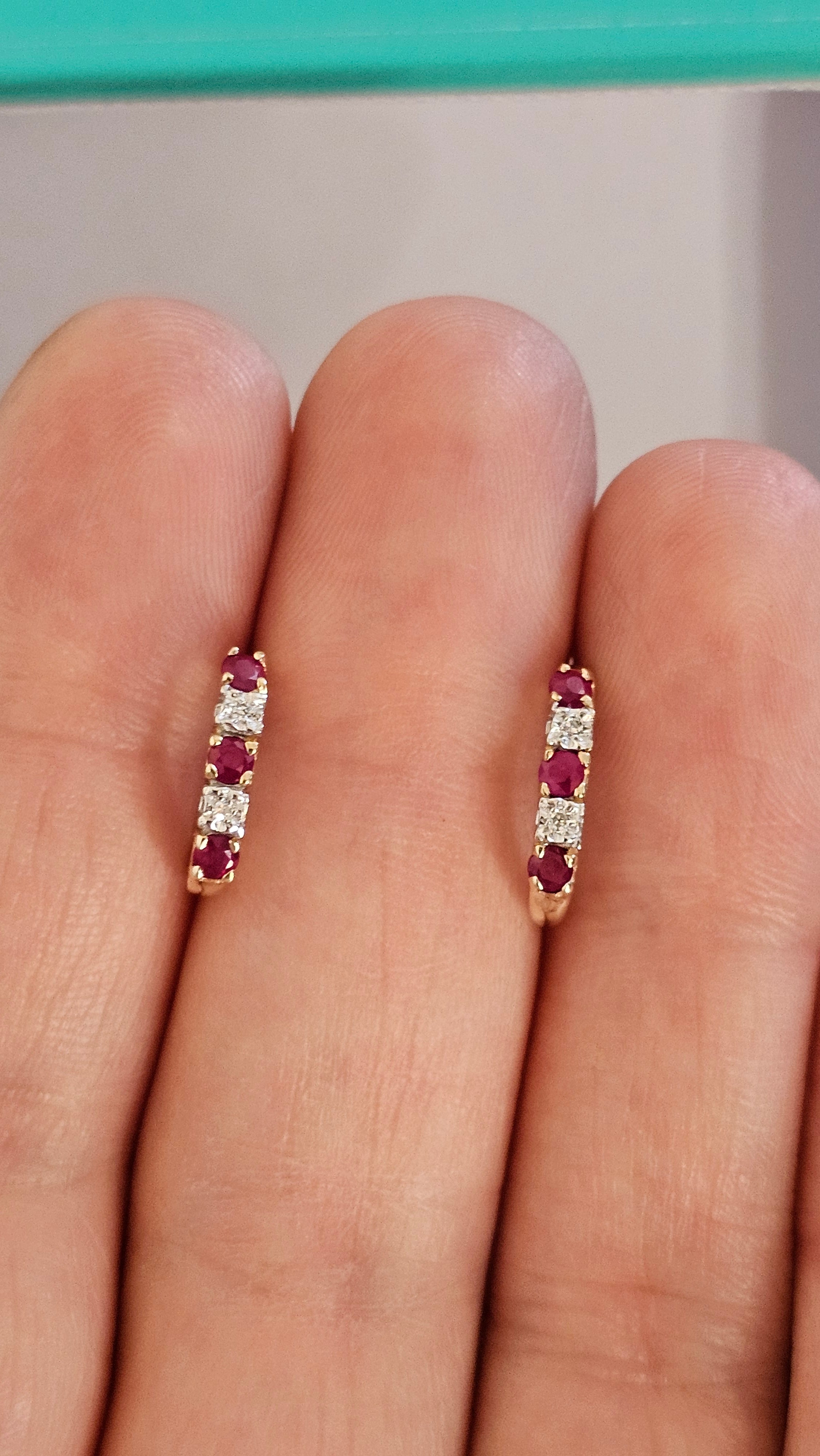 9ct Yellow Gold Natural Ruby and Diamond set Stud Earrings