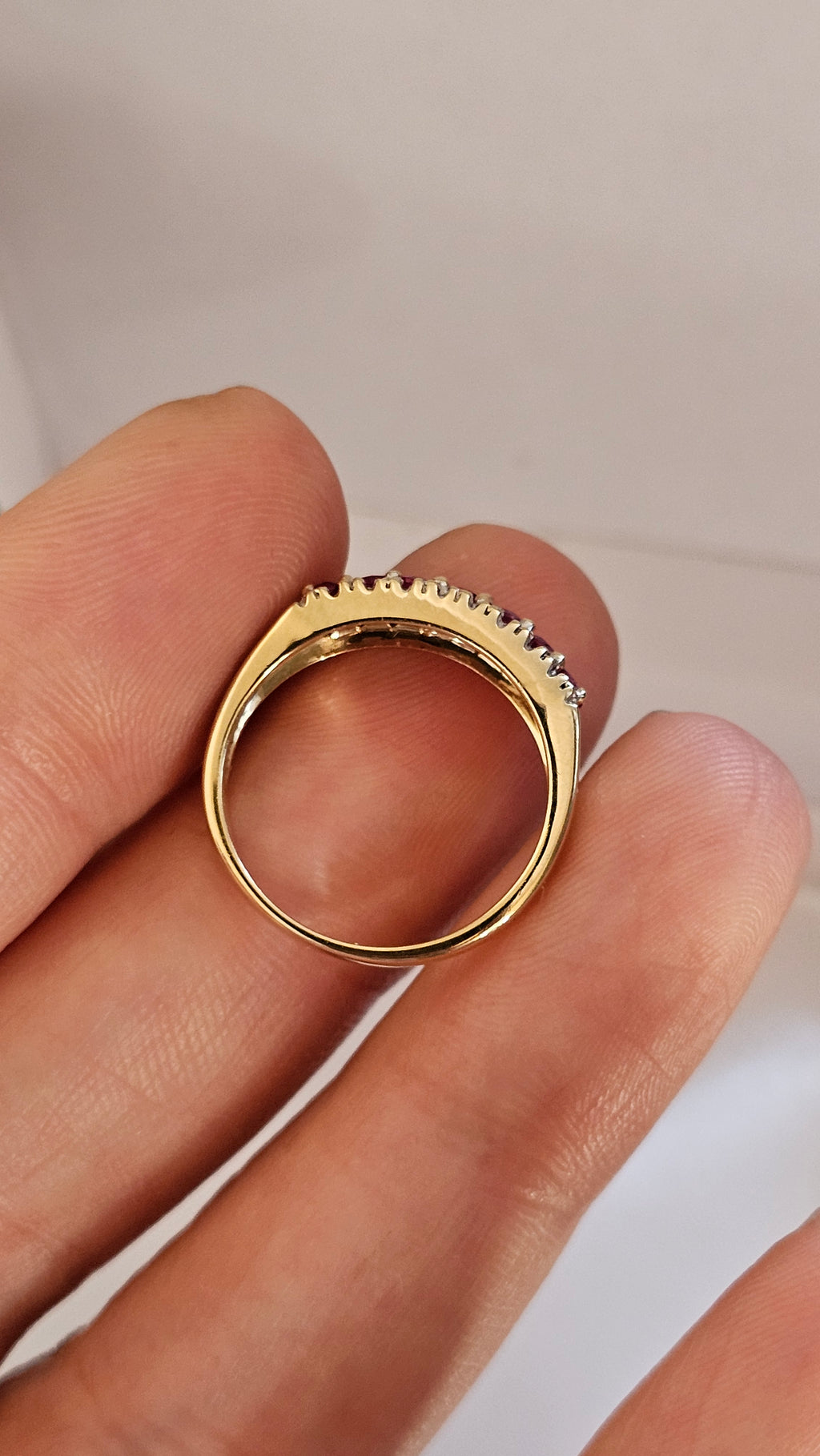 9ct Yellow Gold Natural Ruby and Diamond Half Eternity Ring, size N 1/2