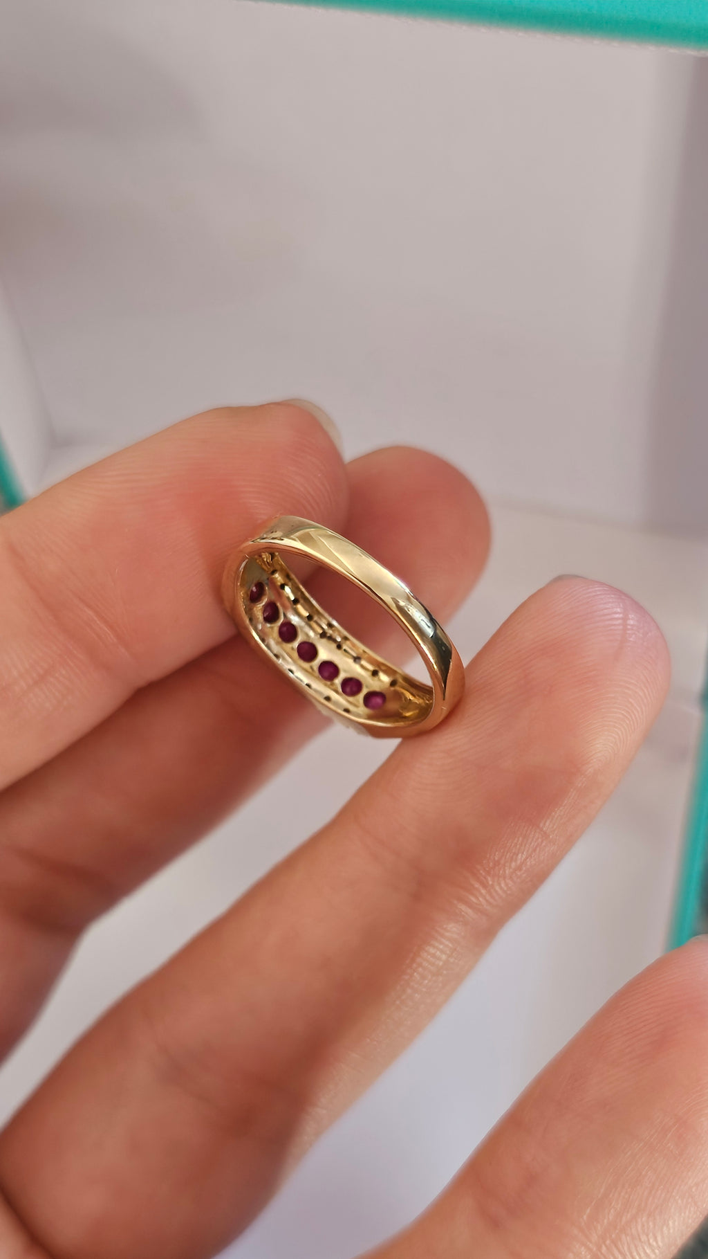 9ct Yellow Gold Natural Ruby and Diamond Half Eternity Ring, size N 1/2