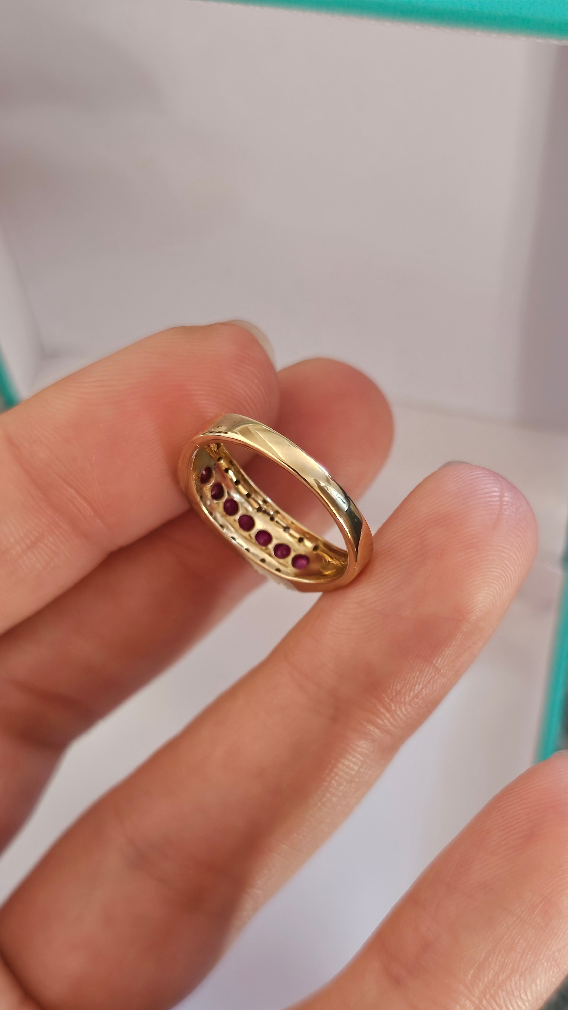 9ct Yellow Gold Natural Ruby and Diamond Half Eternity Ring, size N 1/2