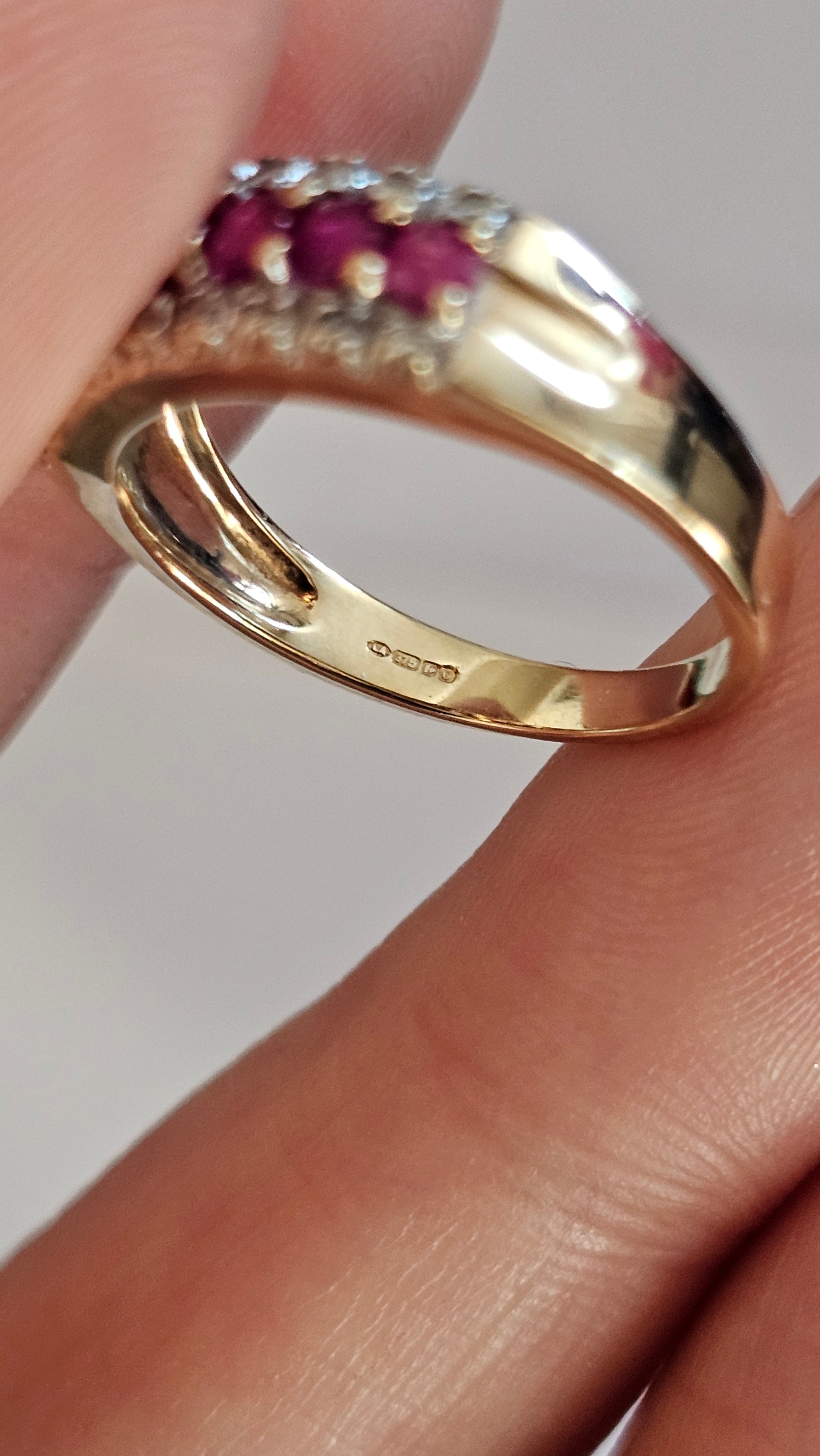 9ct Yellow Gold Natural Ruby and Diamond Half Eternity Ring, size N 1/2