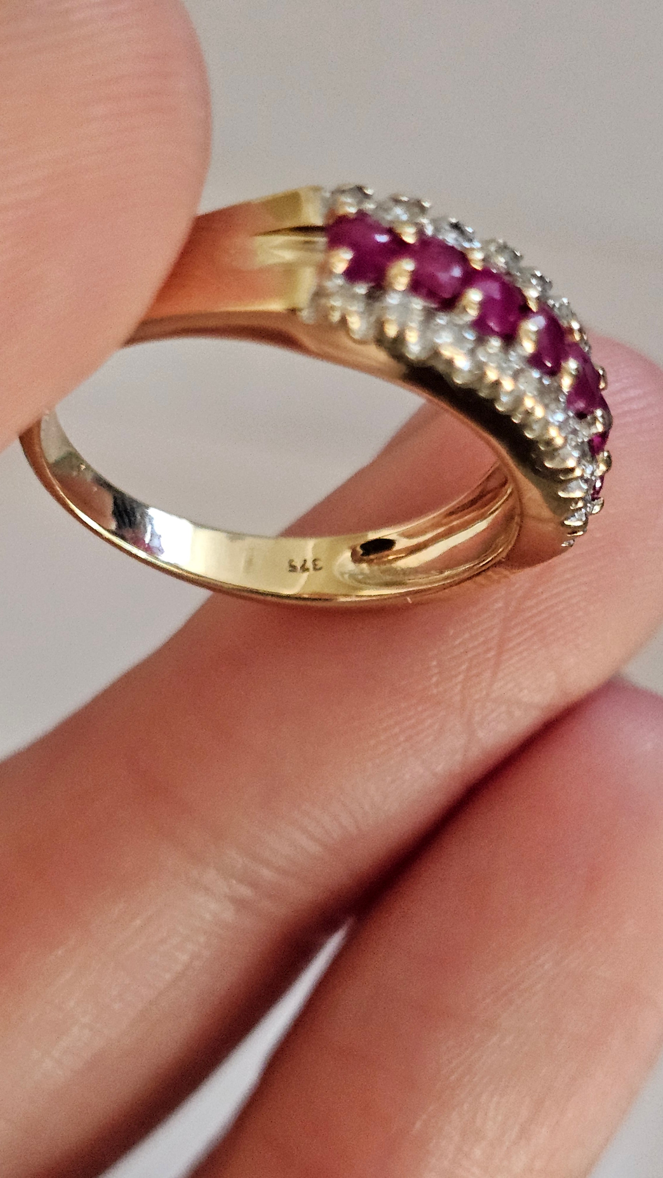 9ct Yellow Gold Natural Ruby and Diamond Half Eternity Ring, size N 1/2