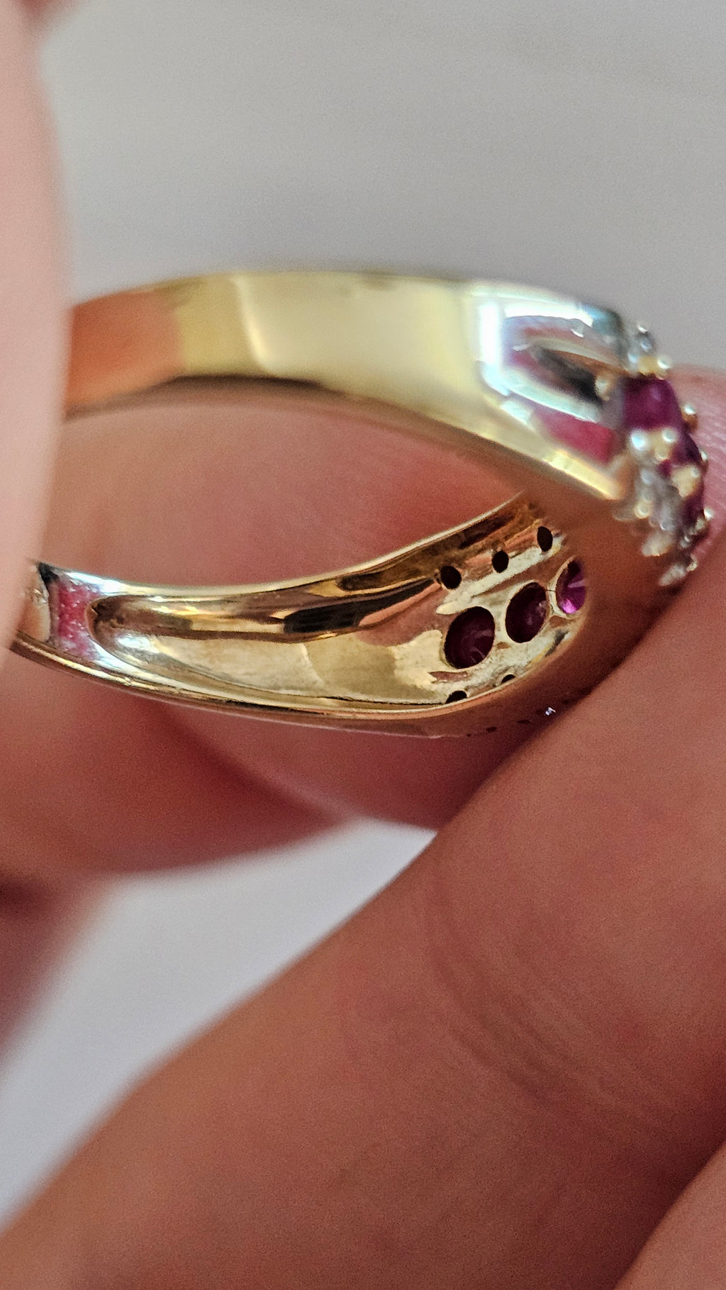 9ct Yellow Gold Natural Ruby and Diamond Half Eternity Ring, size N 1/2