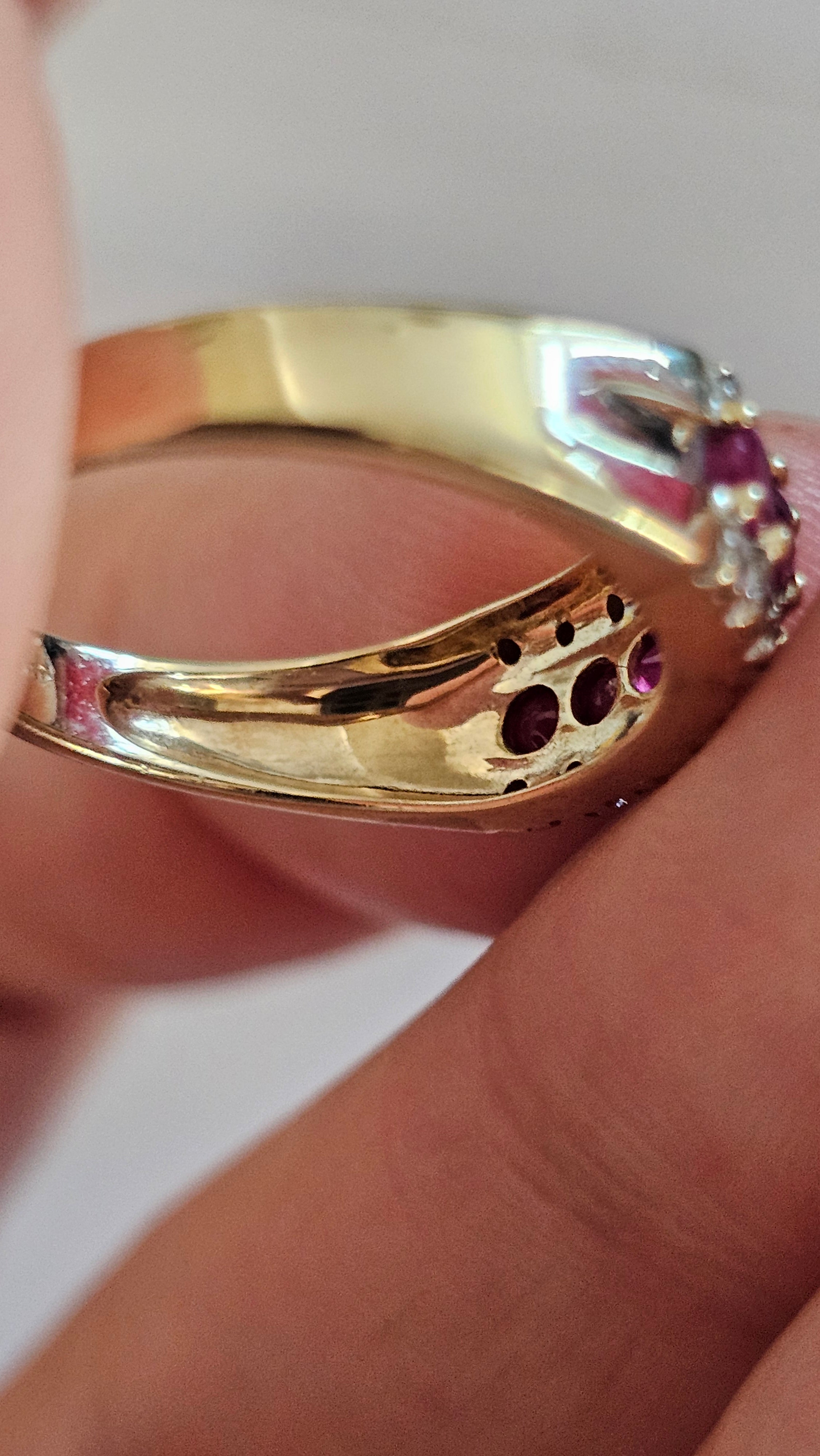 9ct Yellow Gold Natural Ruby and Diamond Half Eternity Ring, size N 1/2