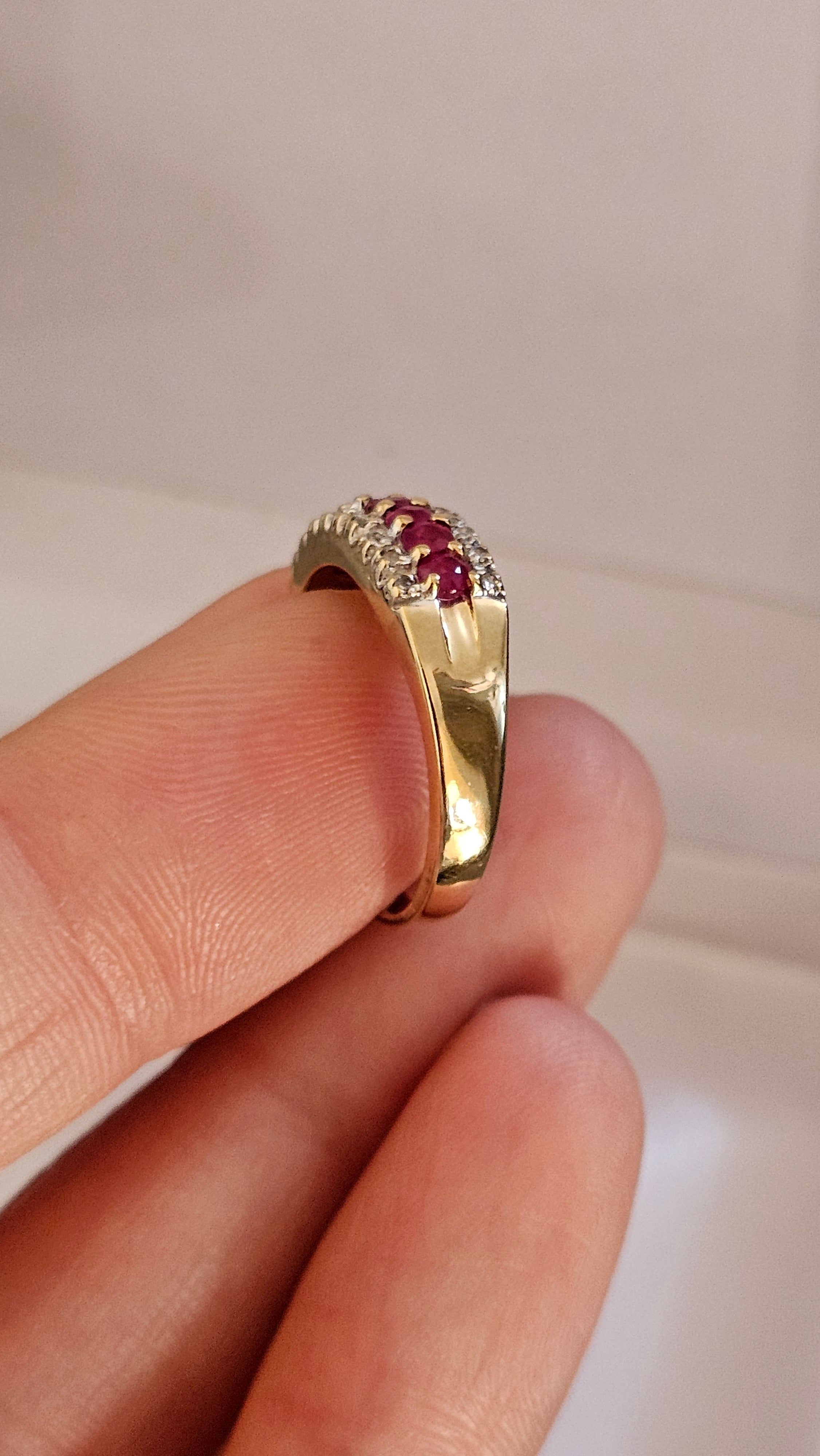 9ct Yellow Gold Natural Ruby and Diamond Half Eternity Ring, size N 1/2