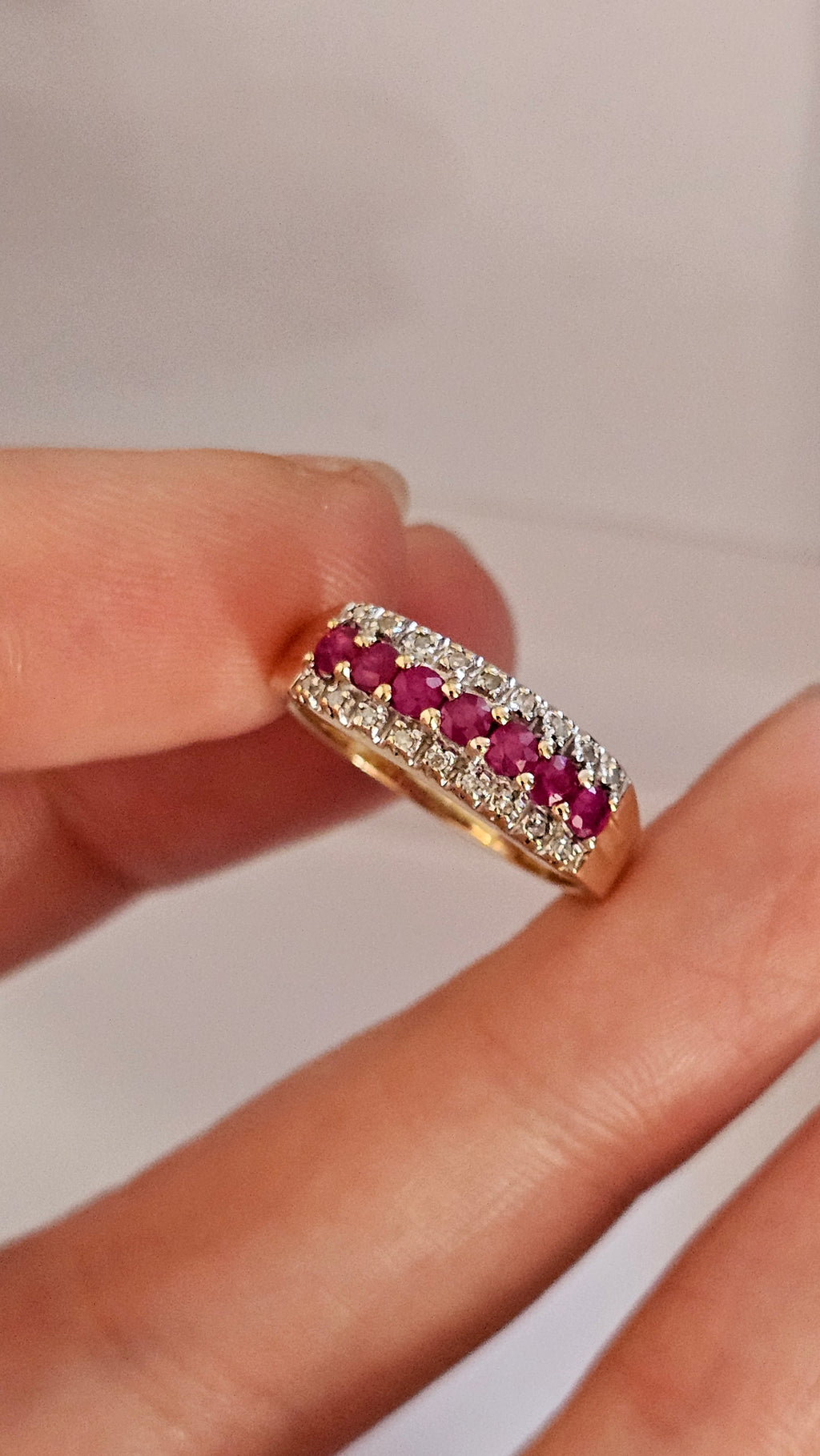 9ct Yellow Gold Natural Ruby and Diamond Half Eternity Ring, size N 1/2