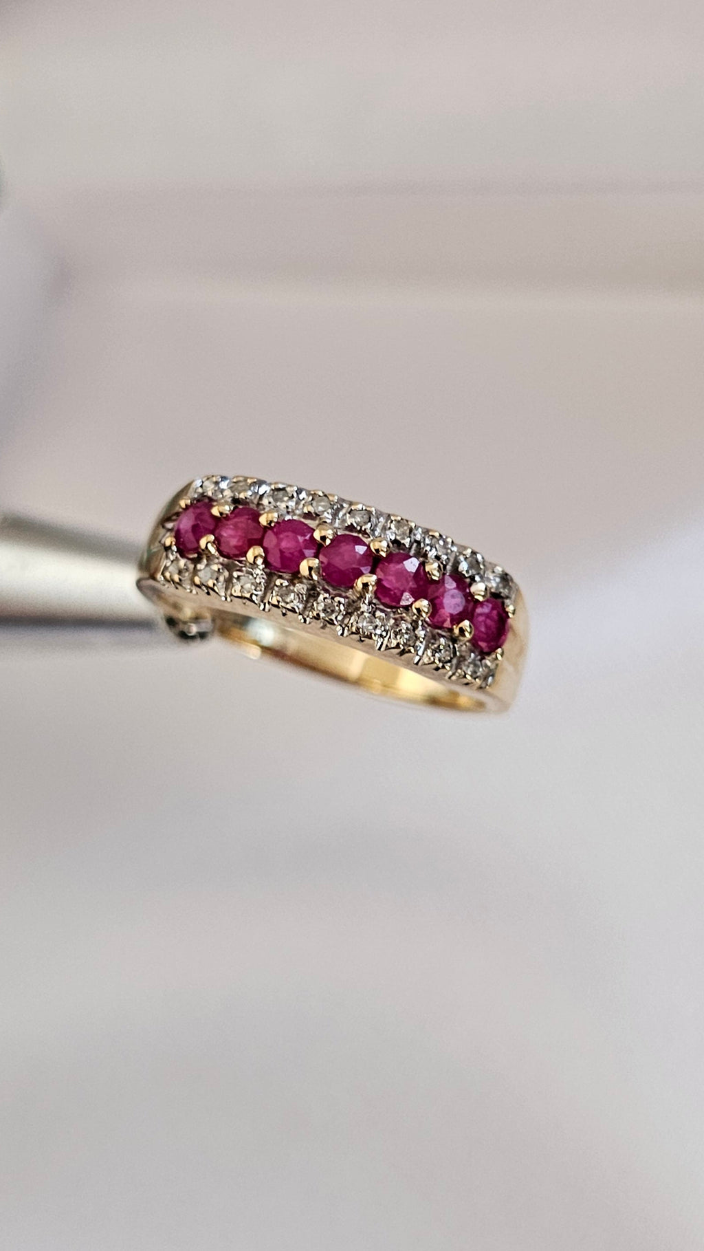 9ct Yellow Gold Natural Ruby and Diamond Half Eternity Ring, size N 1/2