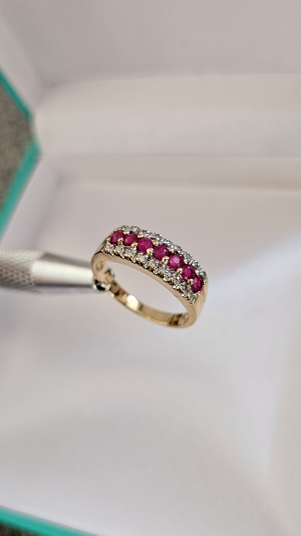 9ct Yellow Gold Natural Ruby and Diamond Half Eternity Ring, size N 1/2