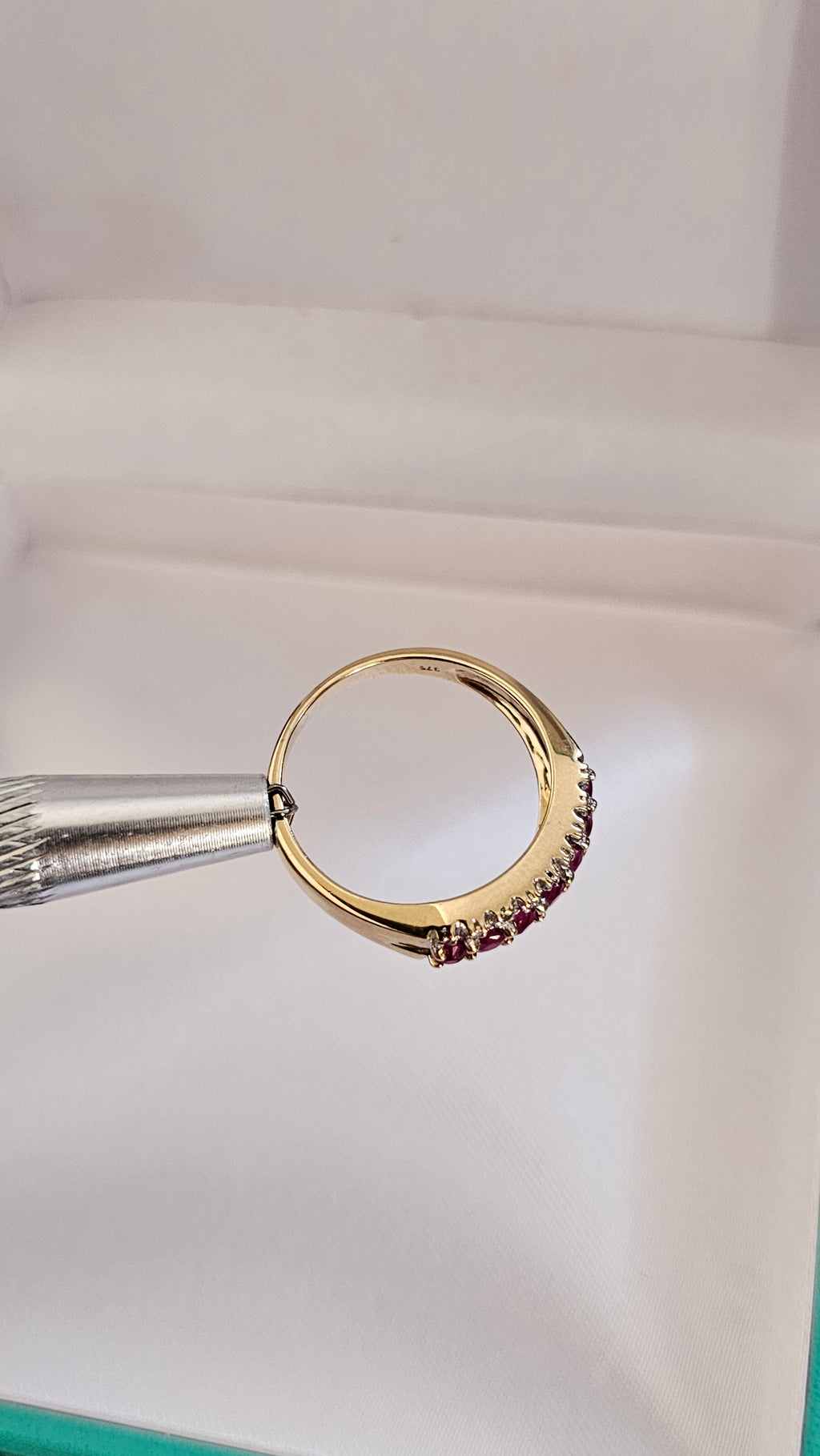 9ct Yellow Gold Natural Ruby and Diamond Half Eternity Ring, size N 1/2