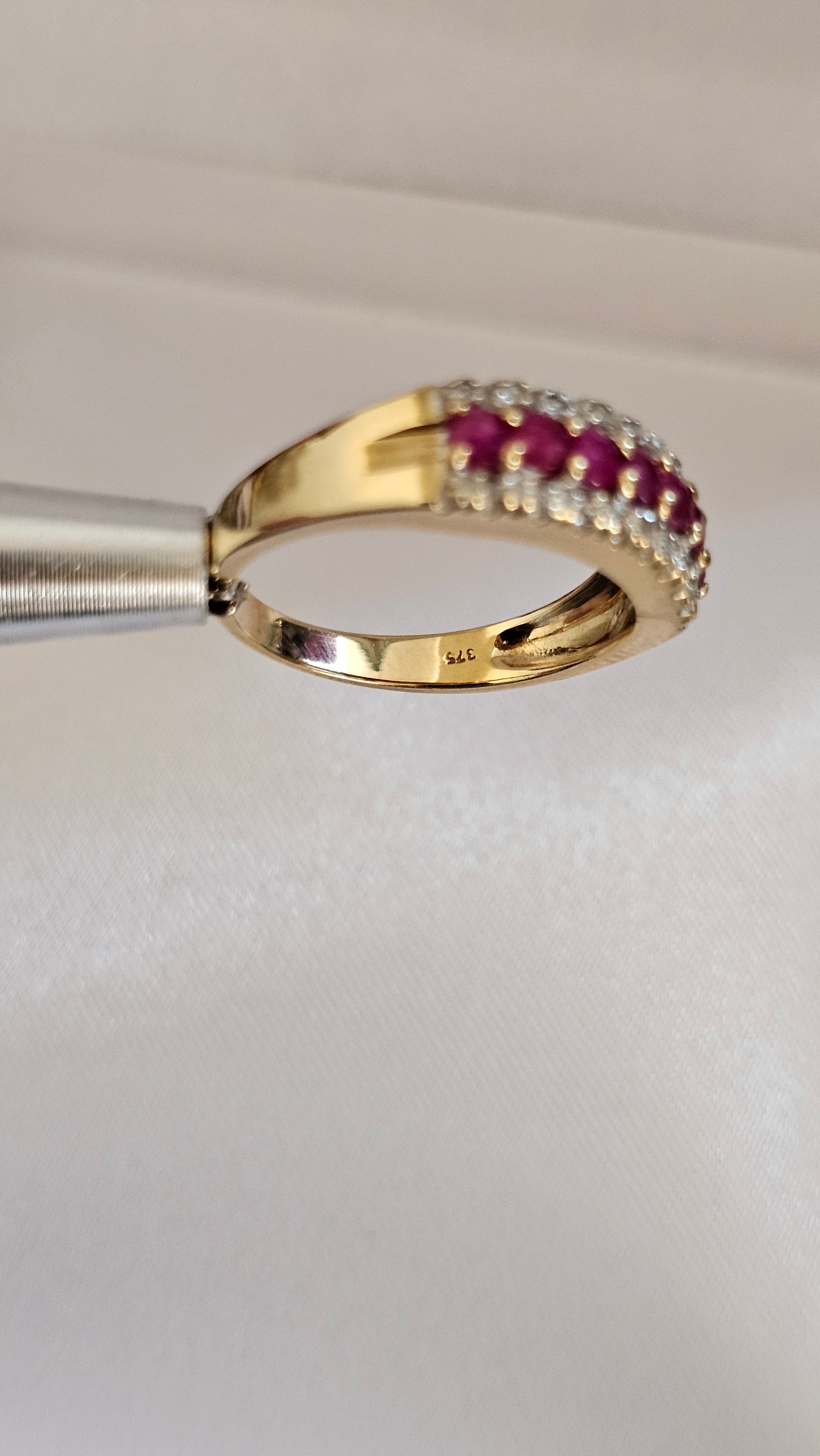 9ct Yellow Gold Natural Ruby and Diamond Half Eternity Ring, size N 1/2
