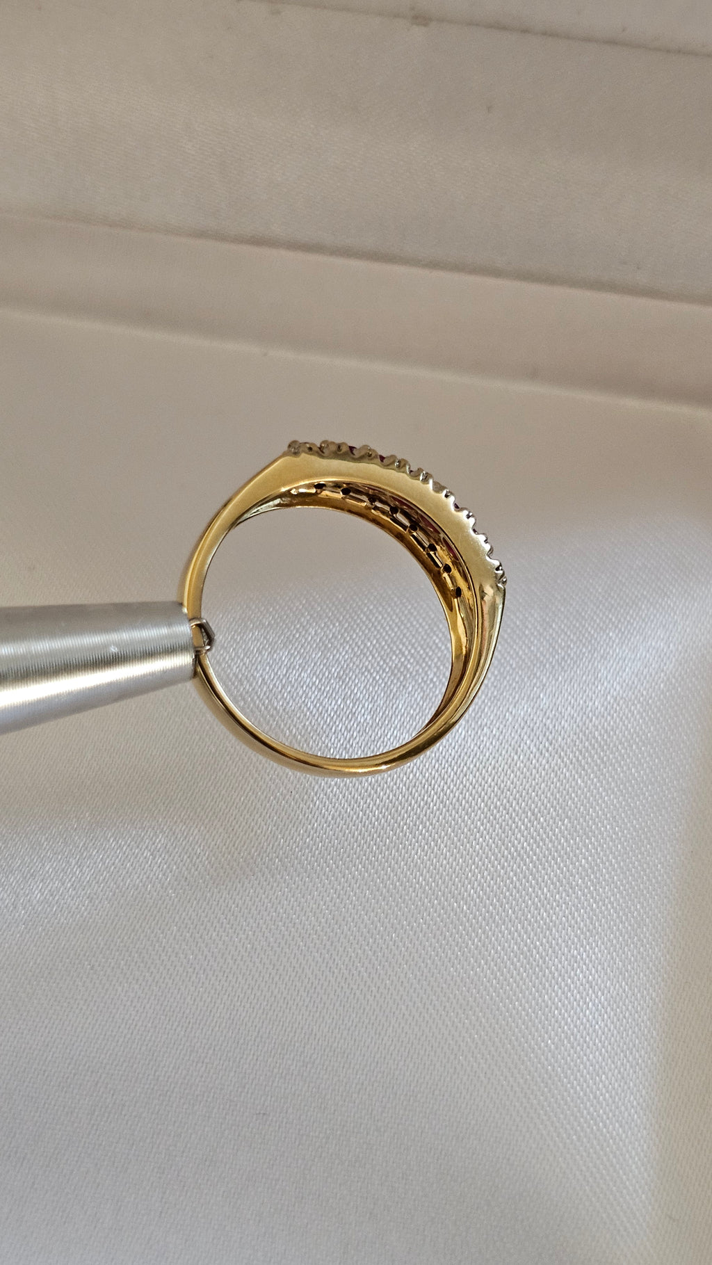 9ct Yellow Gold Natural Ruby and Diamond Half Eternity Ring, size N 1/2