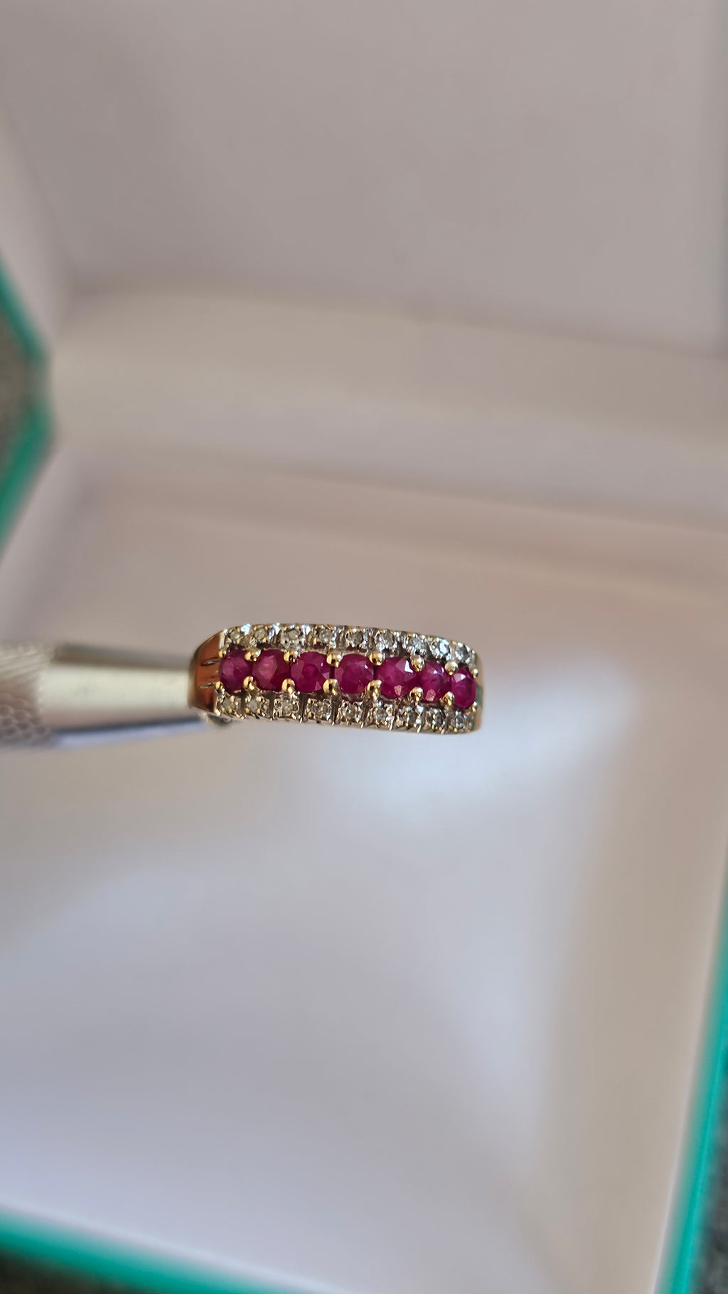 9ct Yellow Gold Natural Ruby and Diamond Half Eternity Ring, size N 1/2
