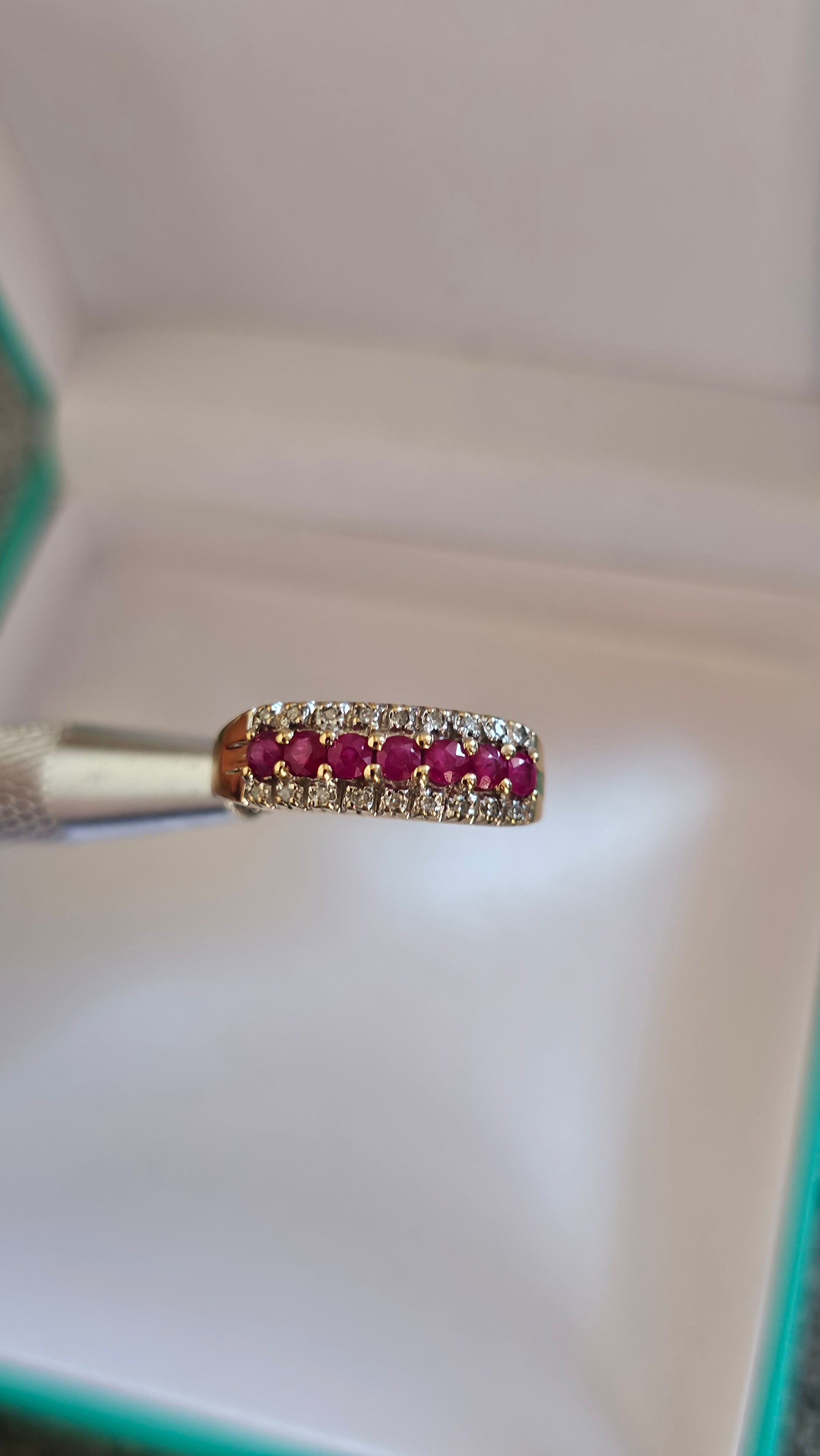 9ct Yellow Gold Natural Ruby and Diamond Half Eternity Ring, size N 1/2