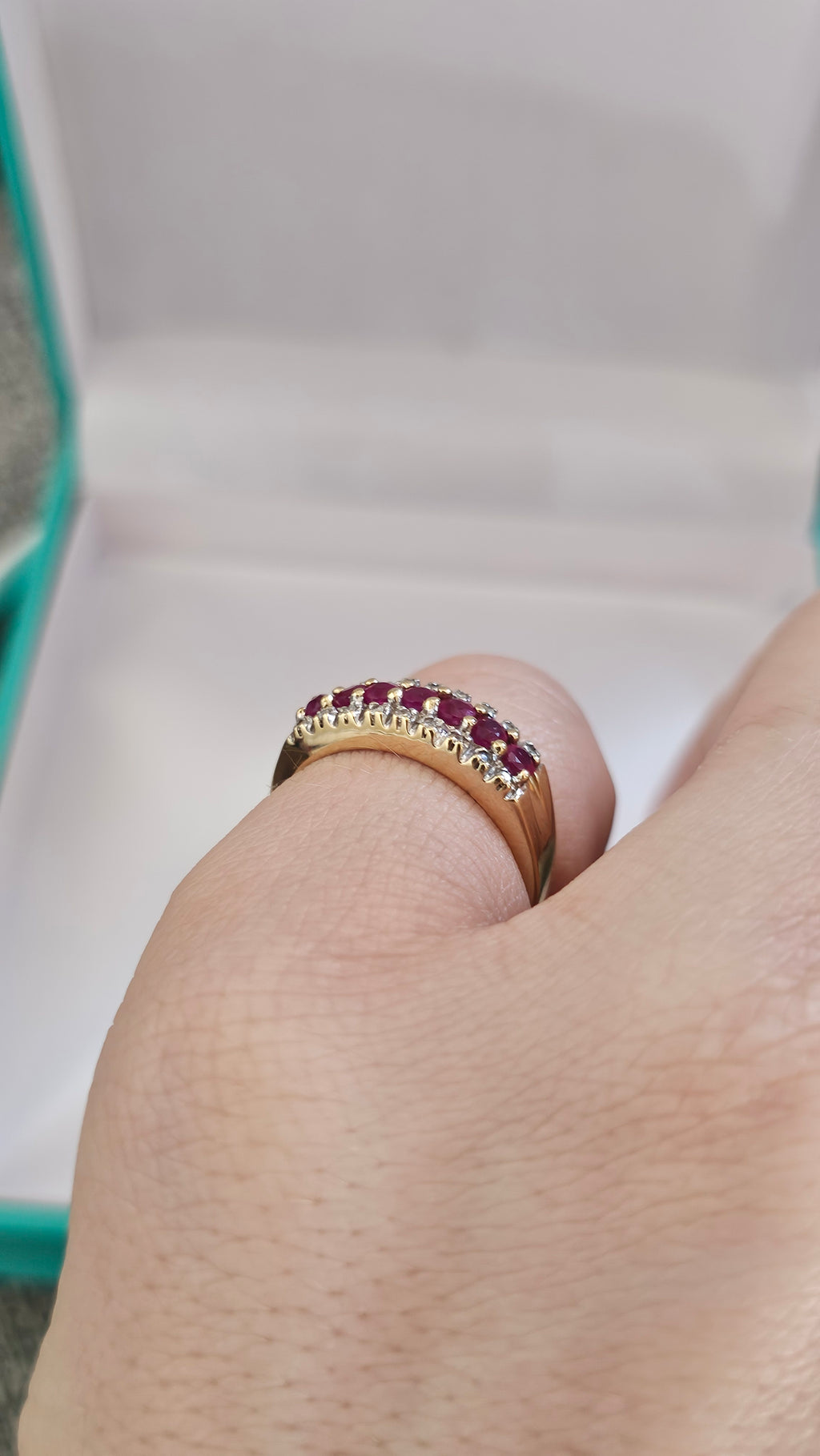 9ct Yellow Gold Natural Ruby and Diamond Half Eternity Ring, size N 1/2