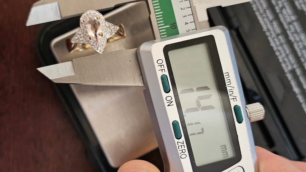 9ct Yellow Gold Natural Morganite and Zircon Pear Halo Ring - Size N