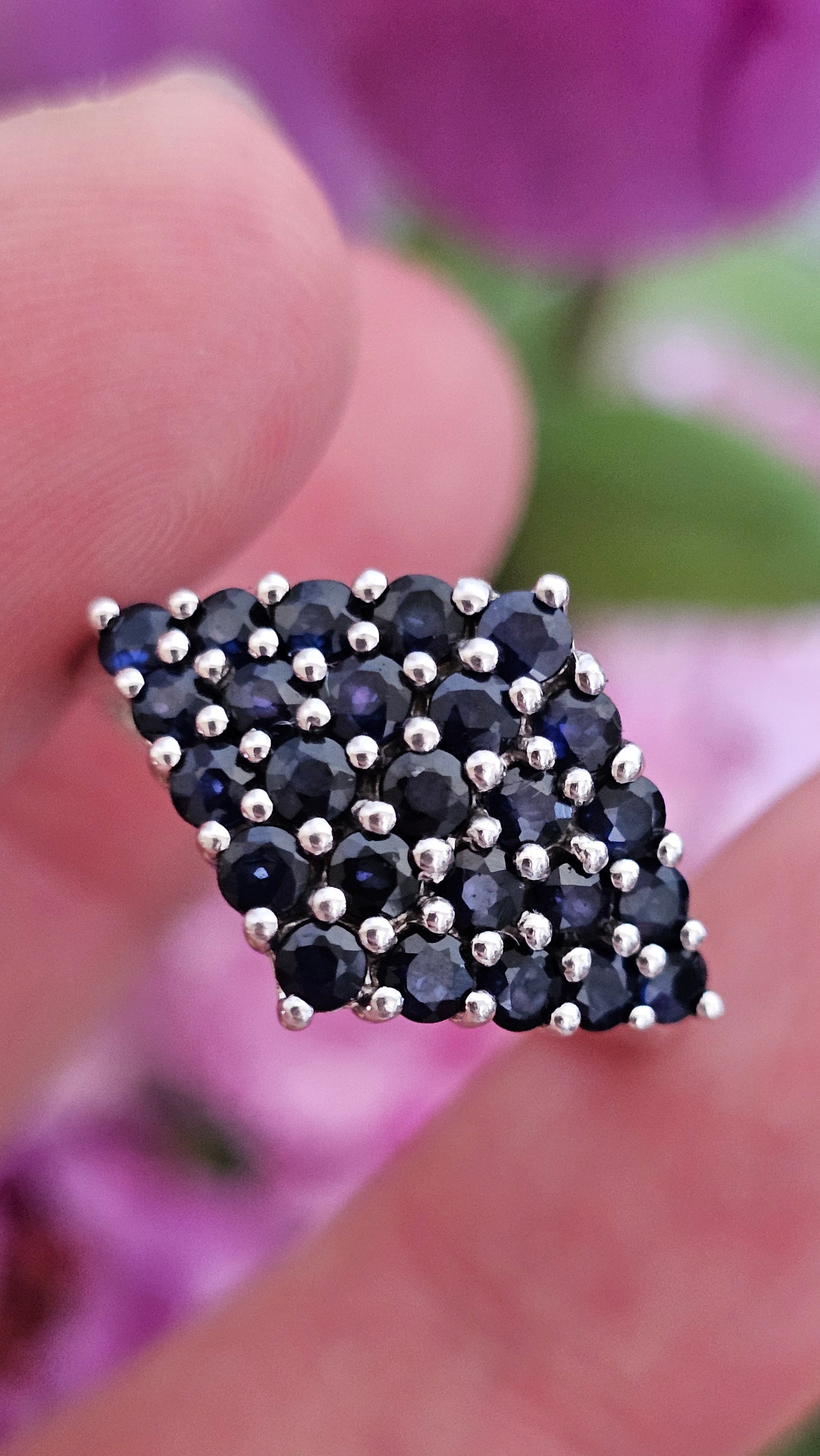 925 Sterling Silver Natural Sapphire Cluster Statement Ring – UK Size R