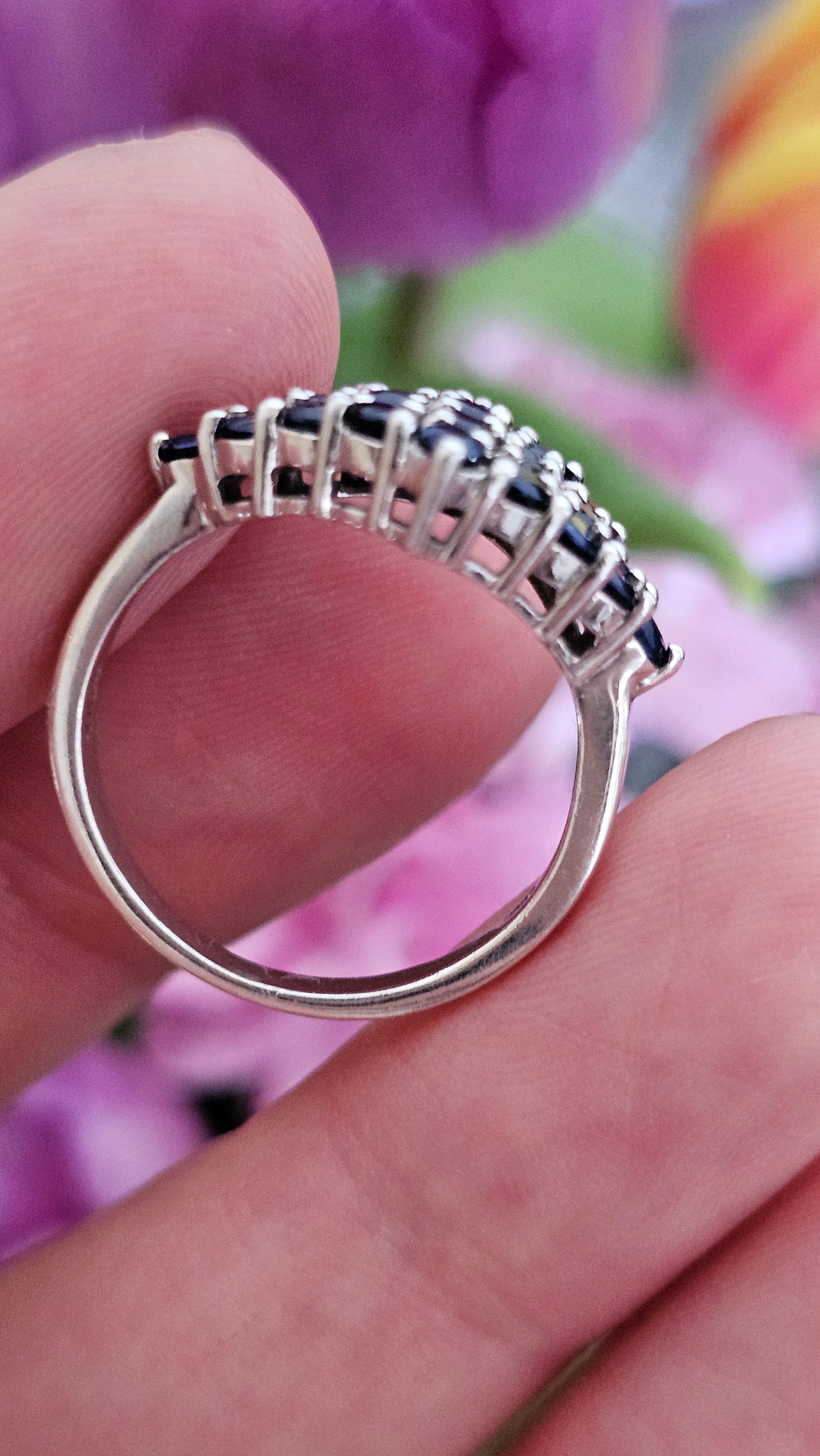 925 Sterling Silver Natural Sapphire Cluster Statement Ring – UK Size R