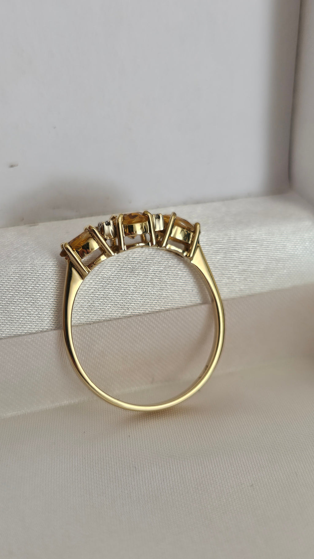 9ct Yellow Gold Natural Golden Tanzanite and Diamond Trilogy Ring , size U