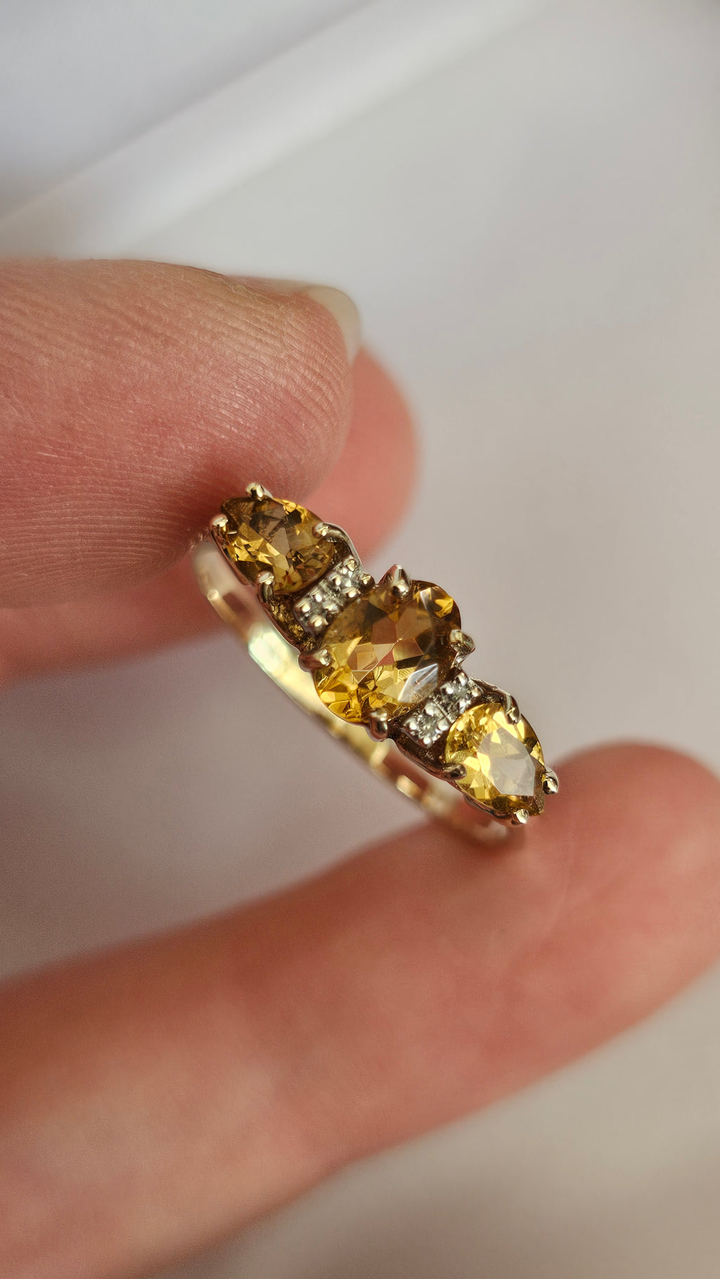 9ct Yellow Gold Natural Golden Tanzanite and Diamond Trilogy Ring , size U