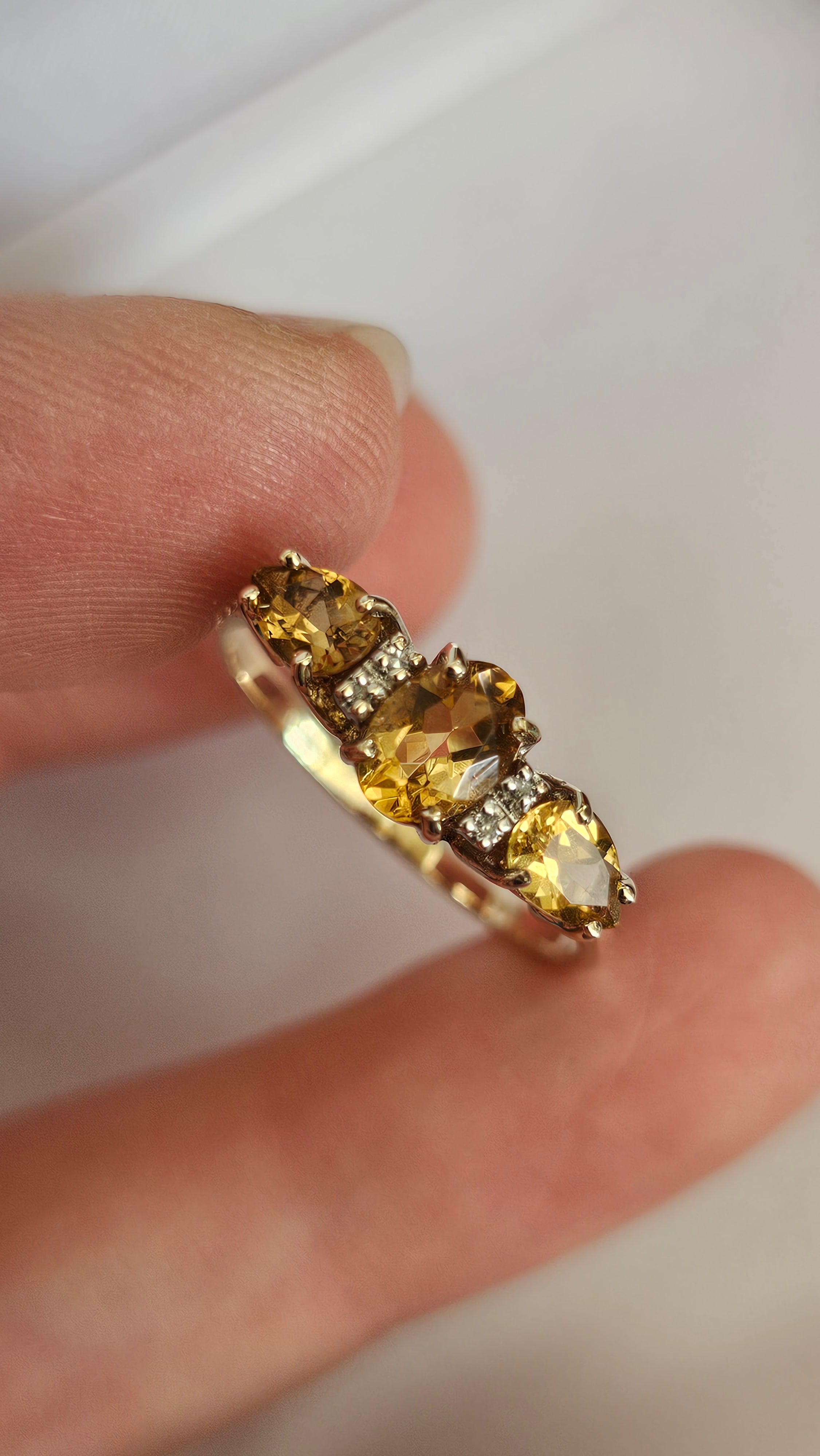9ct Yellow Gold Natural Golden Tanzanite and Diamond Trilogy Ring , size U