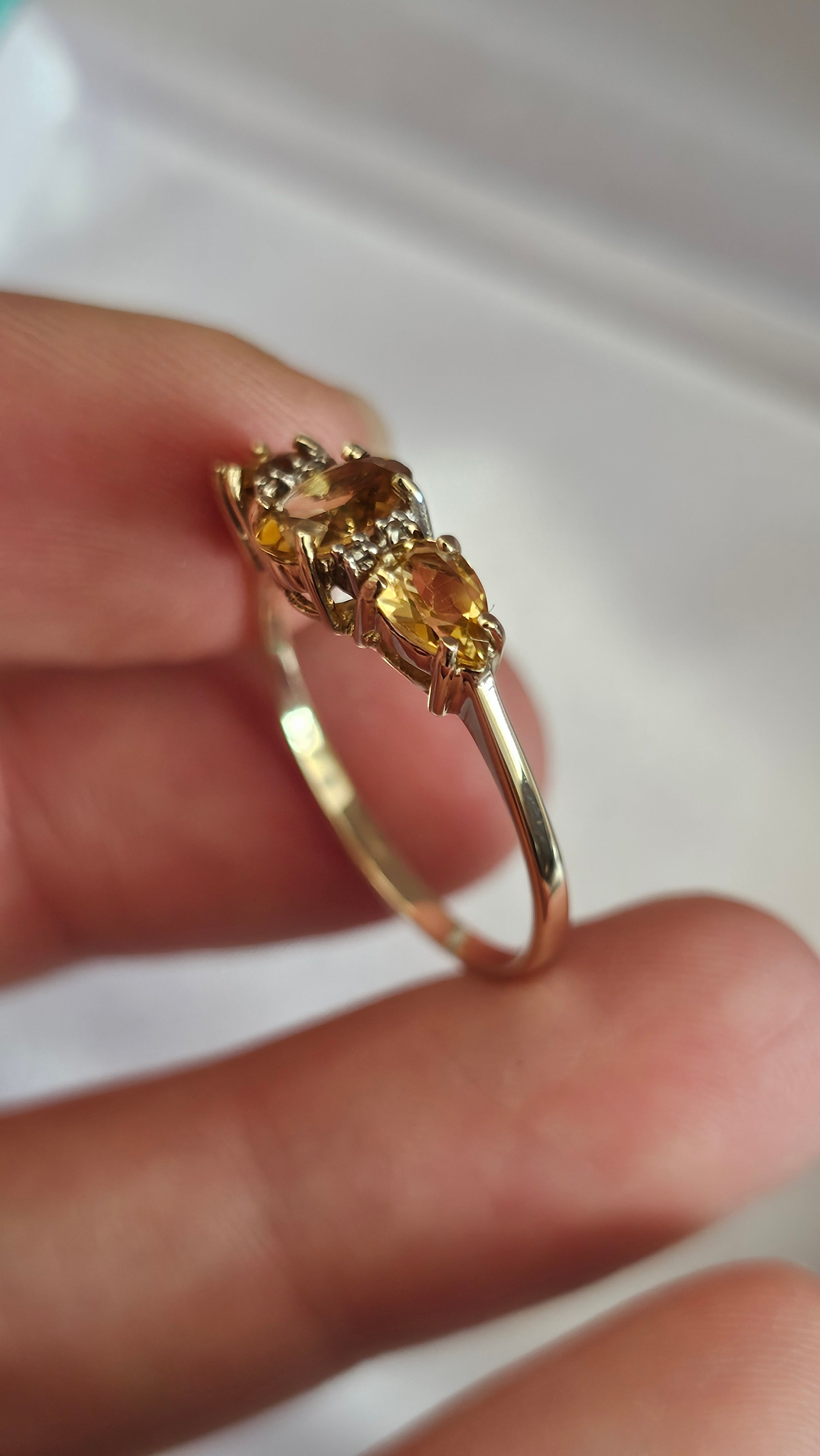 9ct Yellow Gold Natural Golden Tanzanite and Diamond Trilogy Ring , size U