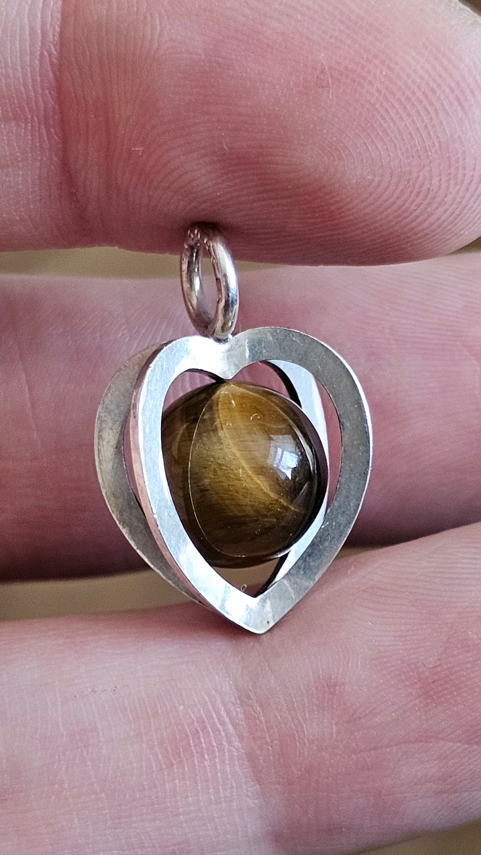 Vintage Elis Kauppi for Kupittaan Kulta Sterling Silver & Tiger's Eye Heart Pendant