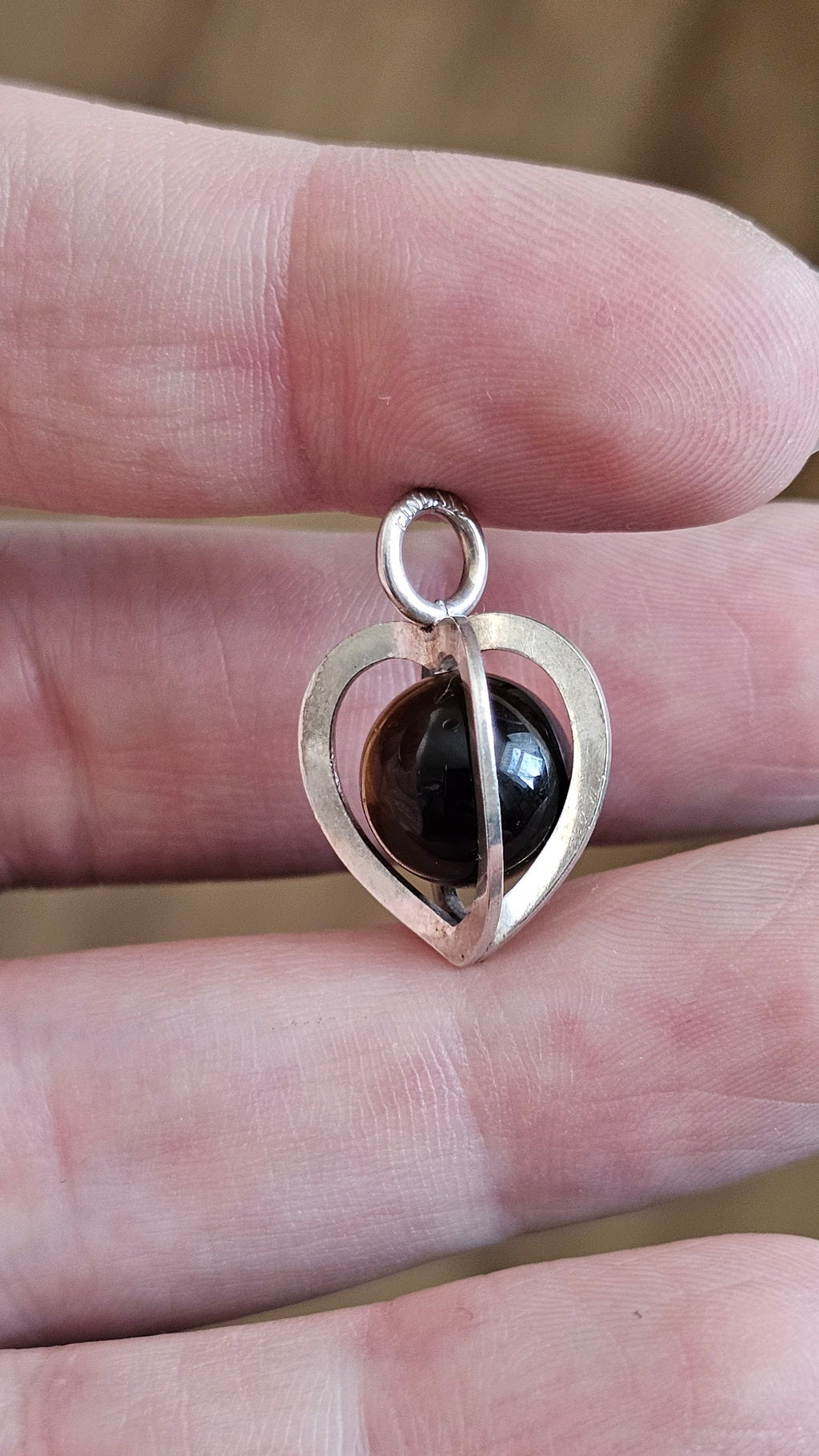 Vintage Elis Kauppi for Kupittaan Kulta Sterling Silver & Tiger's Eye Heart Pendant