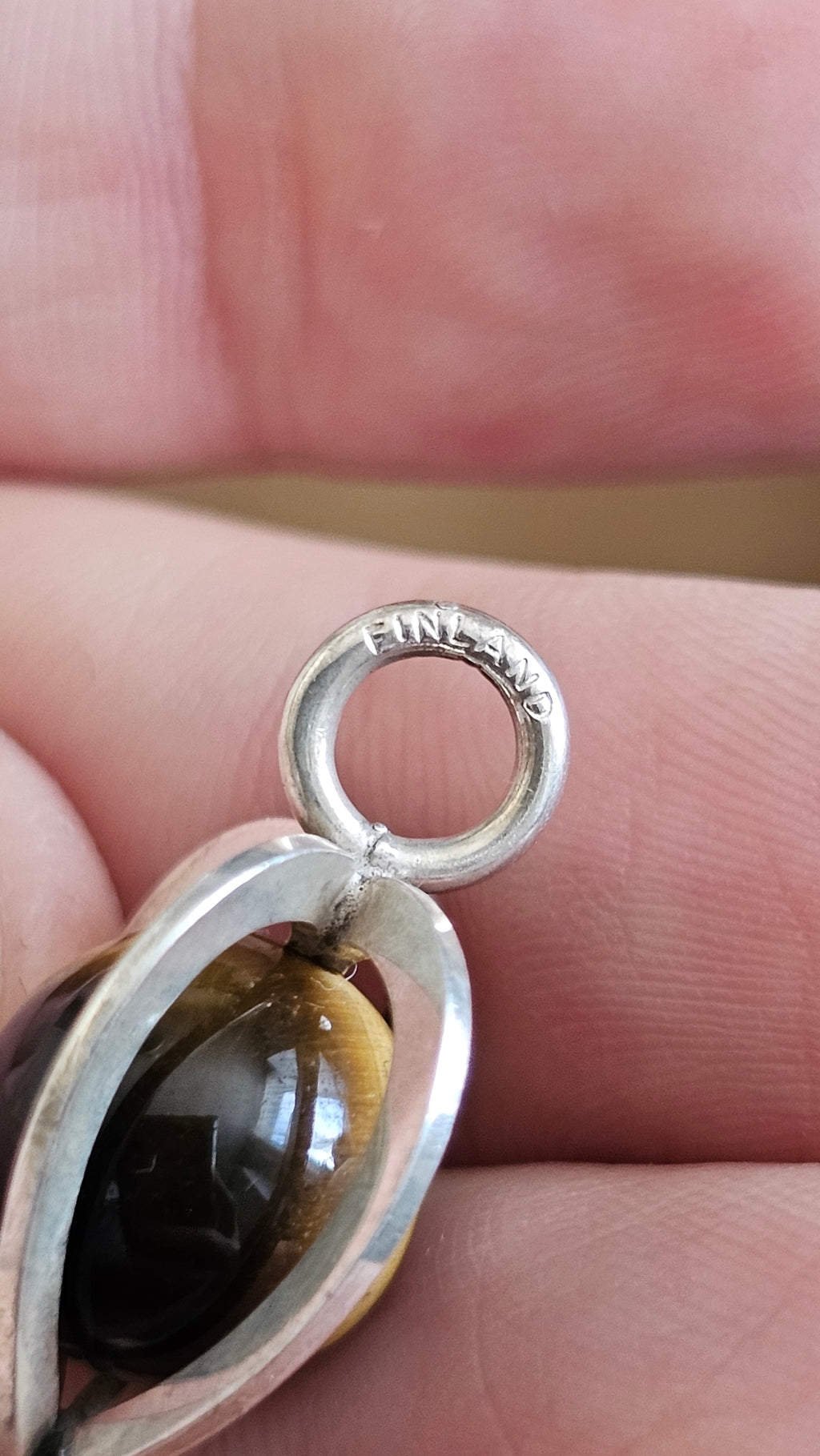 Vintage Elis Kauppi for Kupittaan Kulta Sterling Silver & Tiger's Eye Heart Pendant