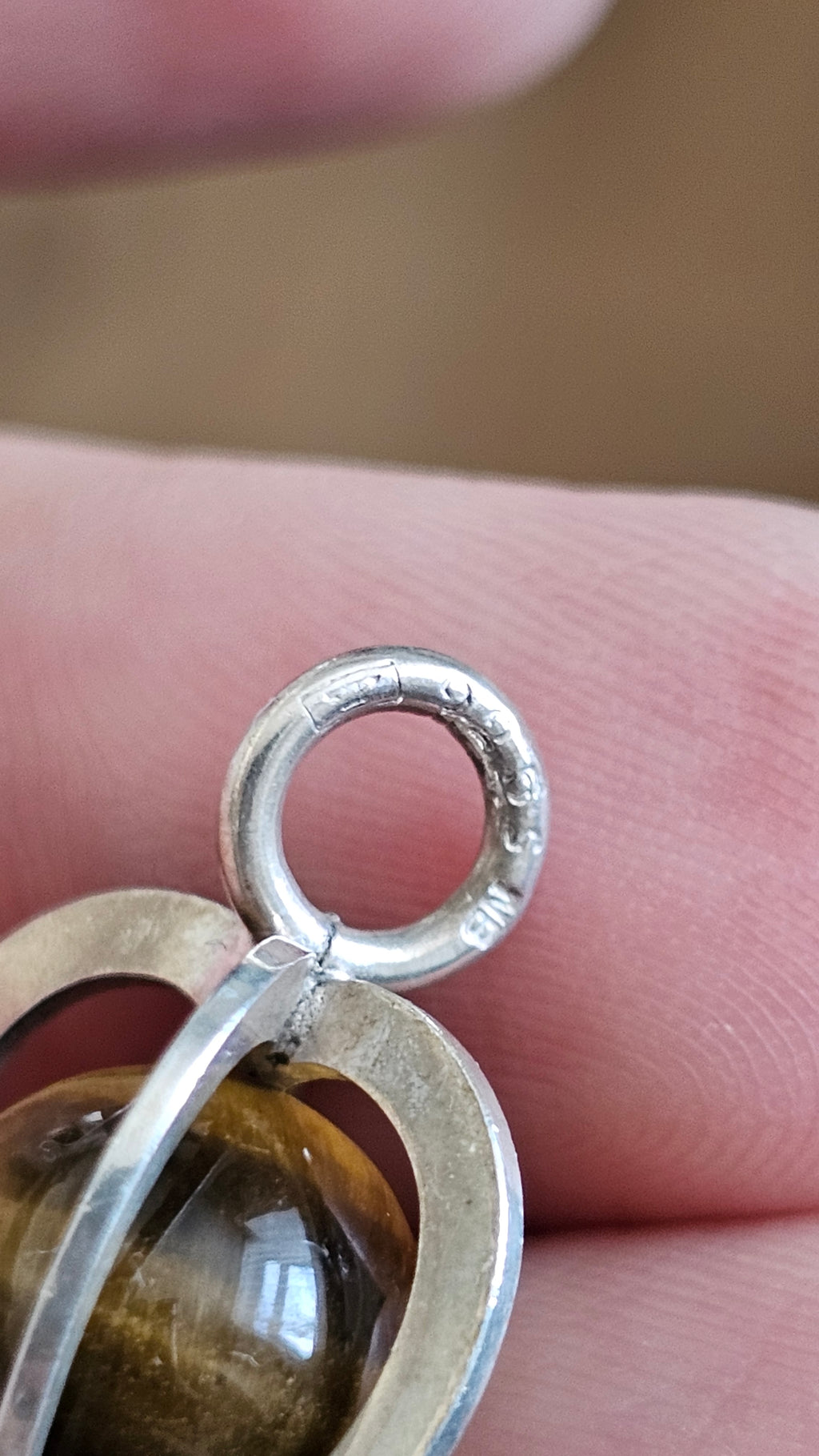 Vintage Elis Kauppi for Kupittaan Kulta Sterling Silver & Tiger's Eye Heart Pendant